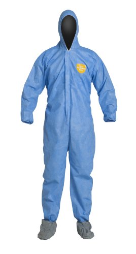 DuPont ProShield 10 Disposable Protective Coverall with Elastic Cuffs, Hood & Non-Slip Boots - Medium Size, Blue (25-Pack) | Chemical Splash Protection, Medical Use, Industrial Safety Workwear