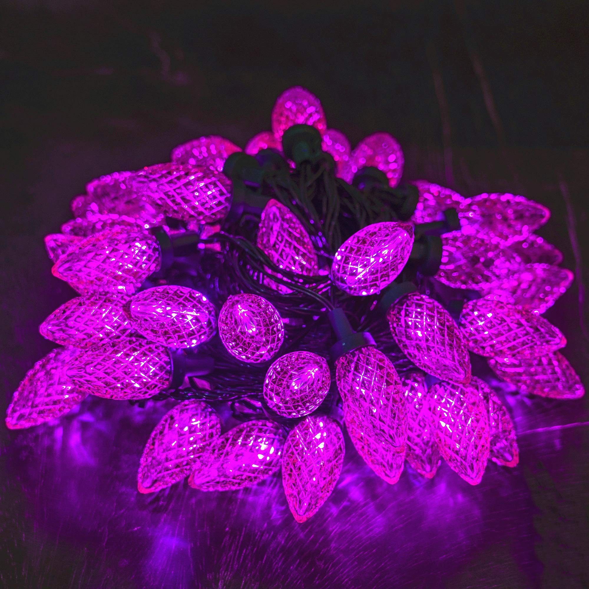 Twinkle Star C9 Halloween String Lights - 50 LED 33ft Outdoor Fairy Lights with 29V Safe Adapter | Extendable Green Wire Christmas Lights for Patio, Xmas Tree, Wedding & Party Decorations (Purple) | Perfect for Indoor/Outdoor Holiday, Garden, Bedroom & Event Lighting
