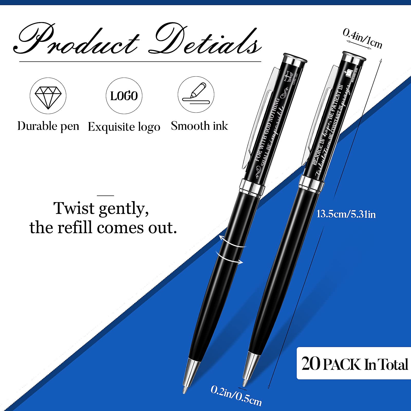 Fumete 20 Pack Inspirational Religious Pens - Engraved Bible Verse Ballpoint Pens, Christian Scripture Writing Pens for Pastors, Men & Women - Perfect for Church, Bible Study & Father's Day Gifts (Classic Style)