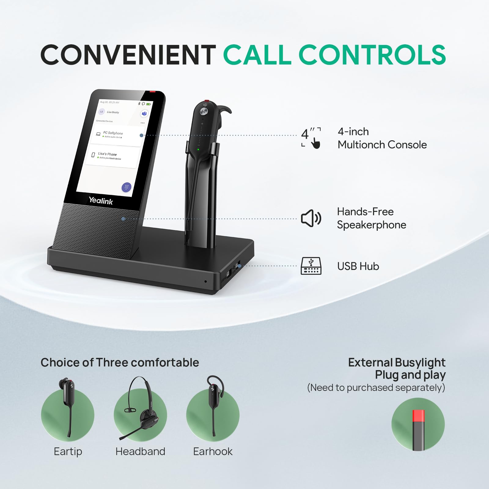 Yealink WH67 Wireless DECT Headset with Noise Cancelling Mic - Teams Certified Office Headset for Desk Phone, PC & Mobile | 394ft Range, 8H Talk Time | Perfect for Remote Work, Call Centers & Video Conferencing