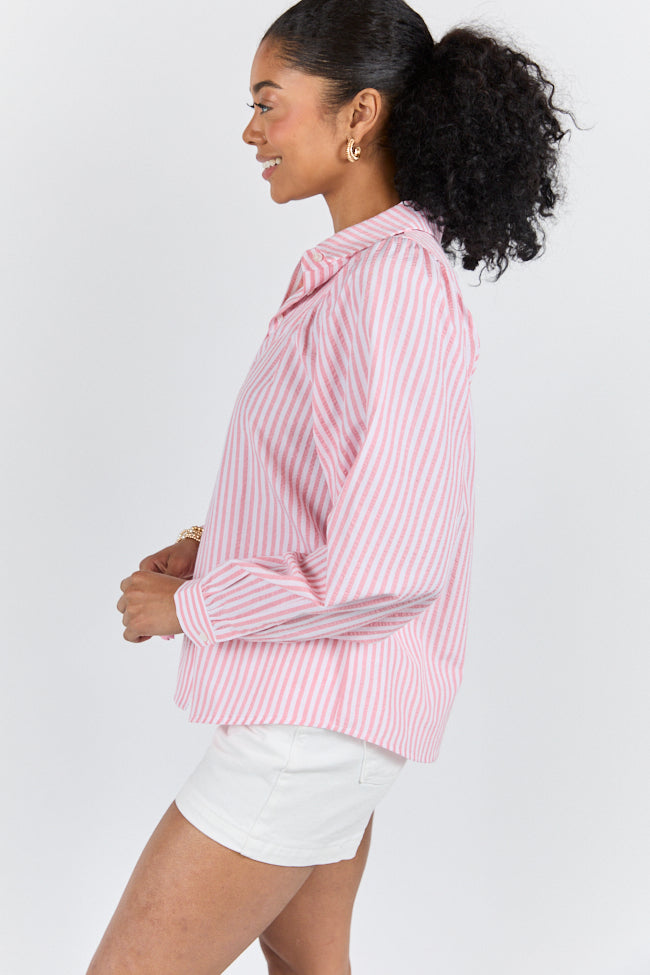 Trendy Pink Striped Button Down Shirt for Women - Stylish Casual & Office Wear - Perfect for Spring & Summer Outfits