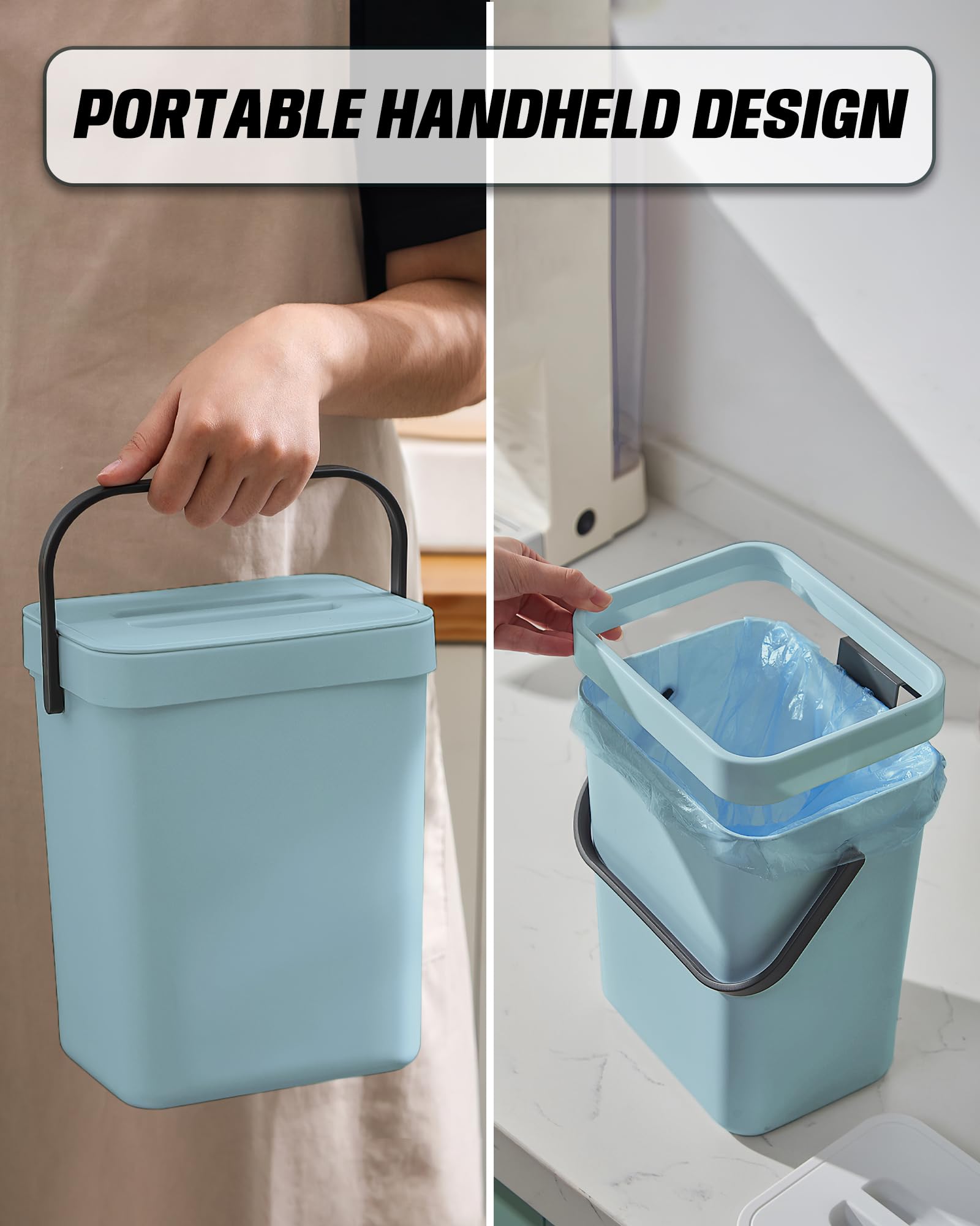 1.3 Gallon Small Trash Can with Lid - Compact Kitchen Waste Bin for Countertop, Under Sink or Cabinet Door | 5L Mini Garbage Can for Office Desk, Bathroom & Small Spaces | Subtle Blue | Perfect for Food Scraps, Recycling & Daily Use