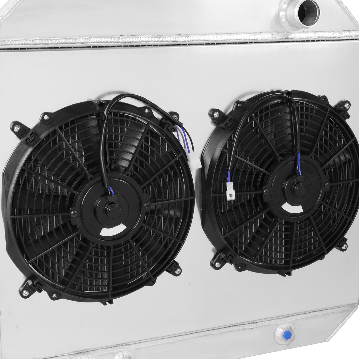 DNA Motoring RA+FS-F10068-2 Dual Core 2-Row Aluminum Radiator with Fan Shroud - Fits 1968-1979 Ford F-100 F-150 F-250 Pickup Trucks & 1978-1979 Bronco SUVs - High Performance Cooling Upgrade for Off-Road & Towing