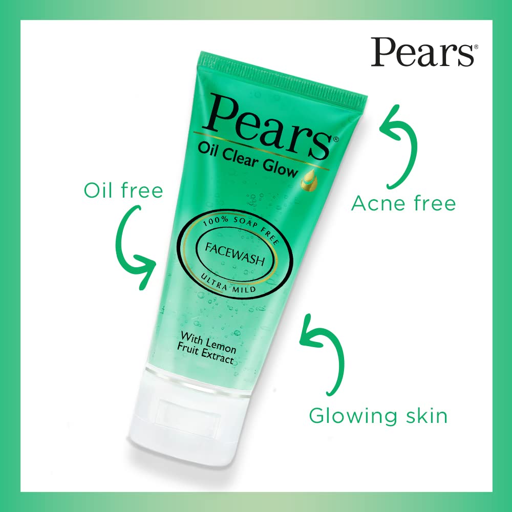 Pears Oil Clear Glow Face Wash for Oily & Acne-Prone Skin - 60gm Gentle Cleanser with Natural Ingredients - Perfect for Daily Skincare Routine & Travel