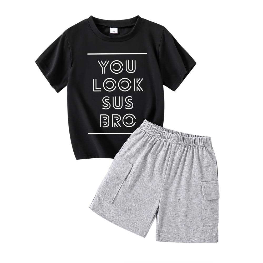 **Toddler Boys' Letter Print Short Sleeve T-Shirt & Cargo Shorts Set - Cool Summer Outfits for Kids - Perfect for Playtime, Beach & Outdoor Adventures**