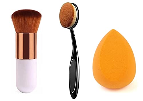 Premium Sloane Makeup Brush Set - Oval Foundation Brush & Blending Sponge Puff (Multicolor) for Flawless Liquid & Powder Makeup Application - Perfect for Contouring, Highlighting & Airbrush Finish