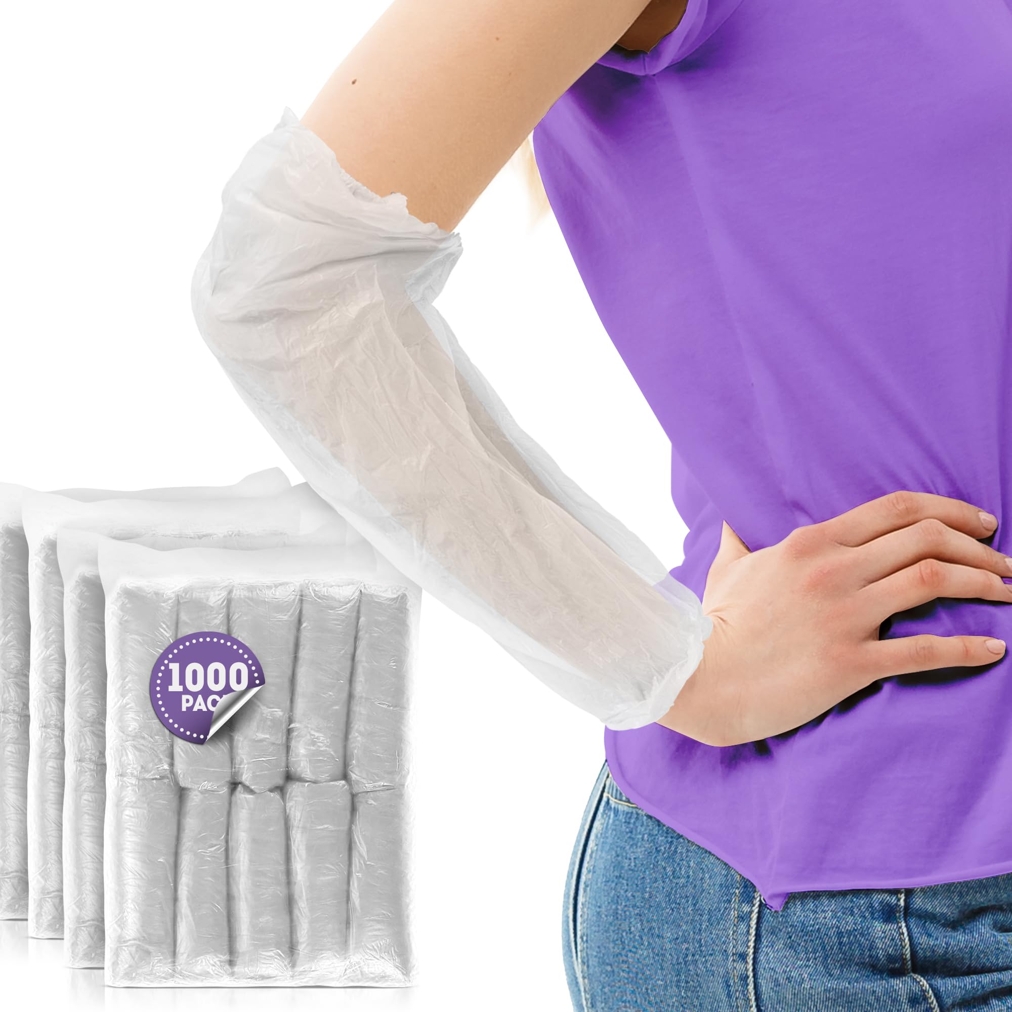 AMZ Medical Supply White Disposable Arm Sleeves Covers - 18 Inch, 1000 Pack (500 Pairs) Waterproof 1.5 Mil PE Arm Protectors for Healthcare, Food Service & Tattoo Artists | Unisex Work Sleeves for Sanitary Arm Protection