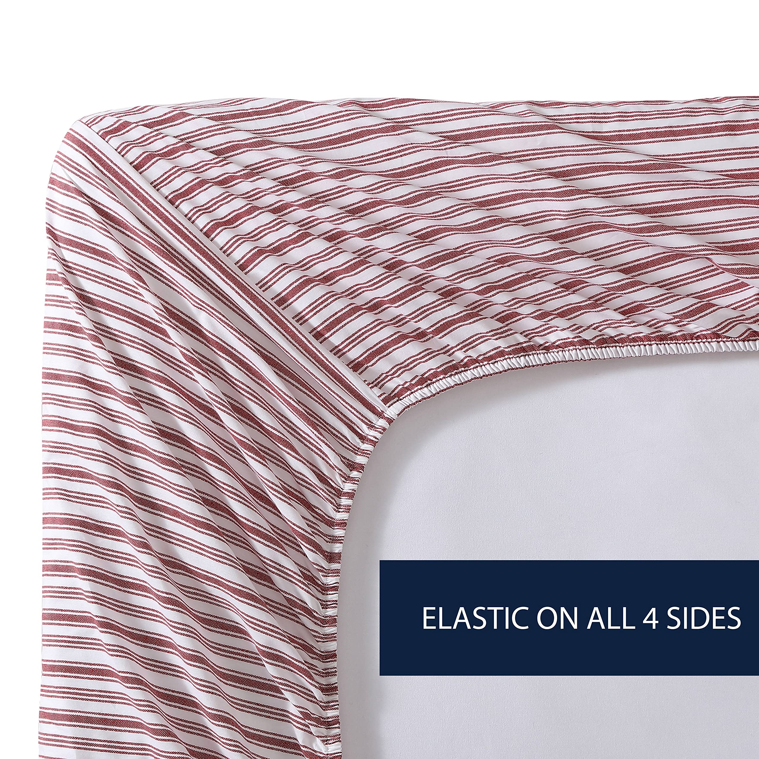 Nautica King Cotton Percale Sheets - Red Striped Bedding Set for Cozy Home Decor