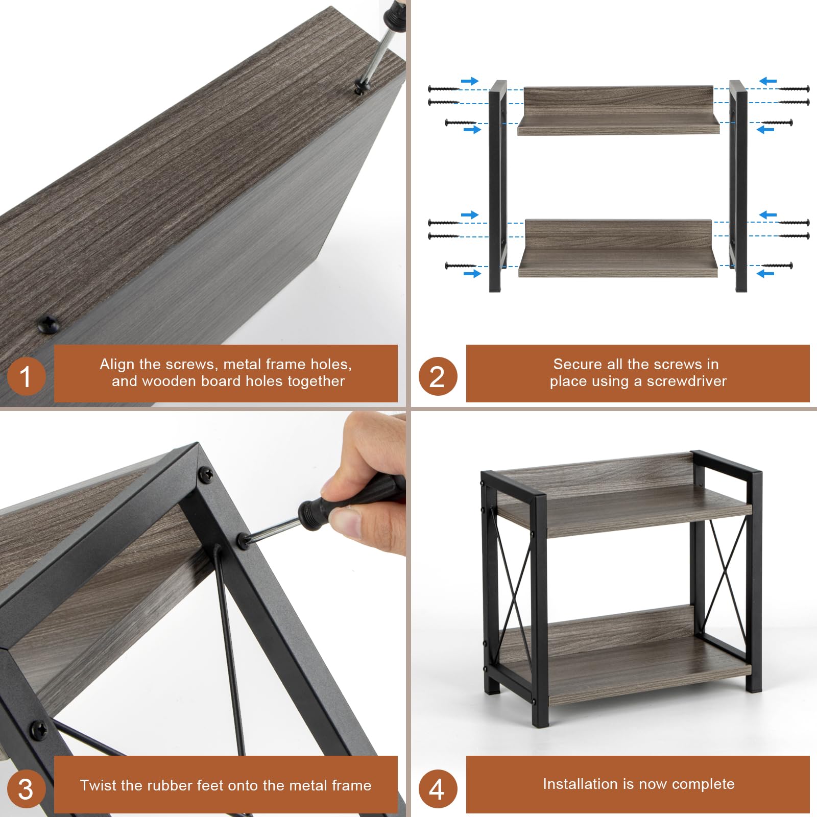Grey Wooden 2-Tier Coffee Bar Organizer - Countertop Spice Rack & Kitchen Shelf for Coffee Station, Office, and Home Decor