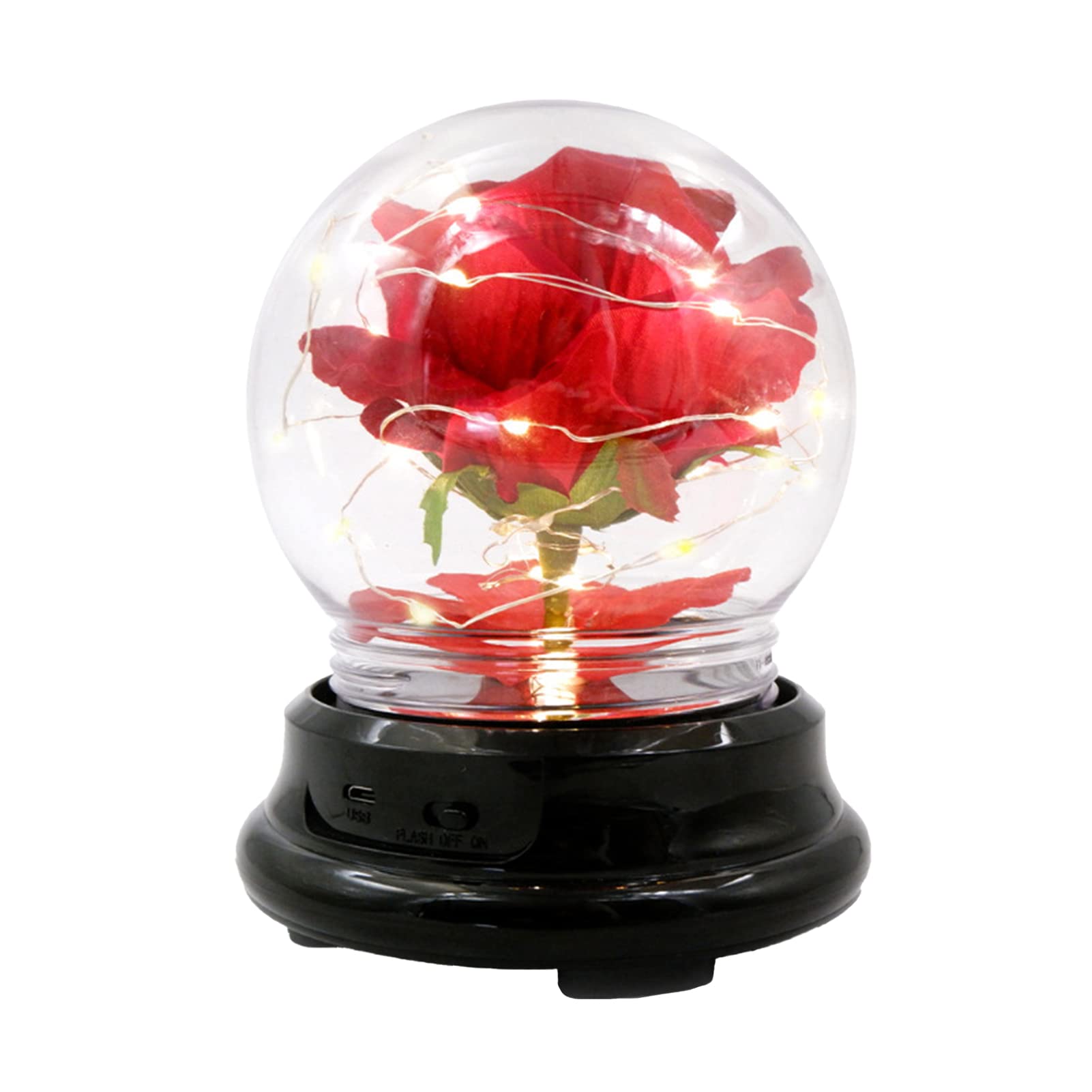 Elegant Rose LED Glass Dome Light - Decorative Flower Display with Compact Design - Perfect for Home Decor, Wedding Centerpieces & Romantic Gifts
