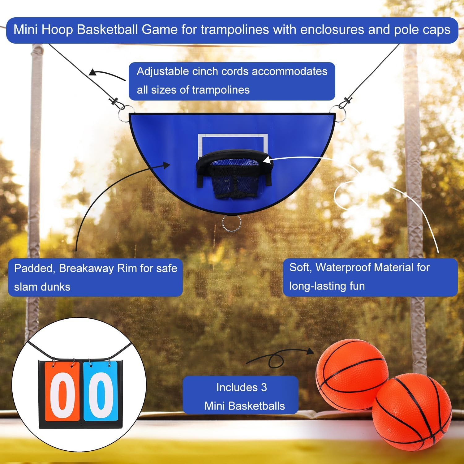 Trampoline Basketball Hoop with Scoreboard - Dunking Accessory for Kids & Adults - Indoor/Outdoor Fun