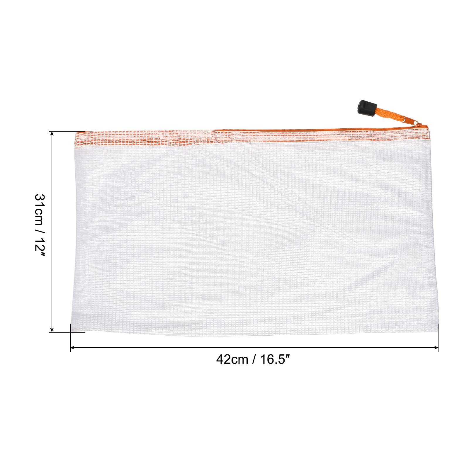 MECCANIXITY A3 Size Mesh Zipper Bags - 3 Pack Orange Plastic Document Organizer Folders for Office, School, Travel & Home Storage | Waterproof File Pouch for Papers, Photos, Art Supplies & Important Documents