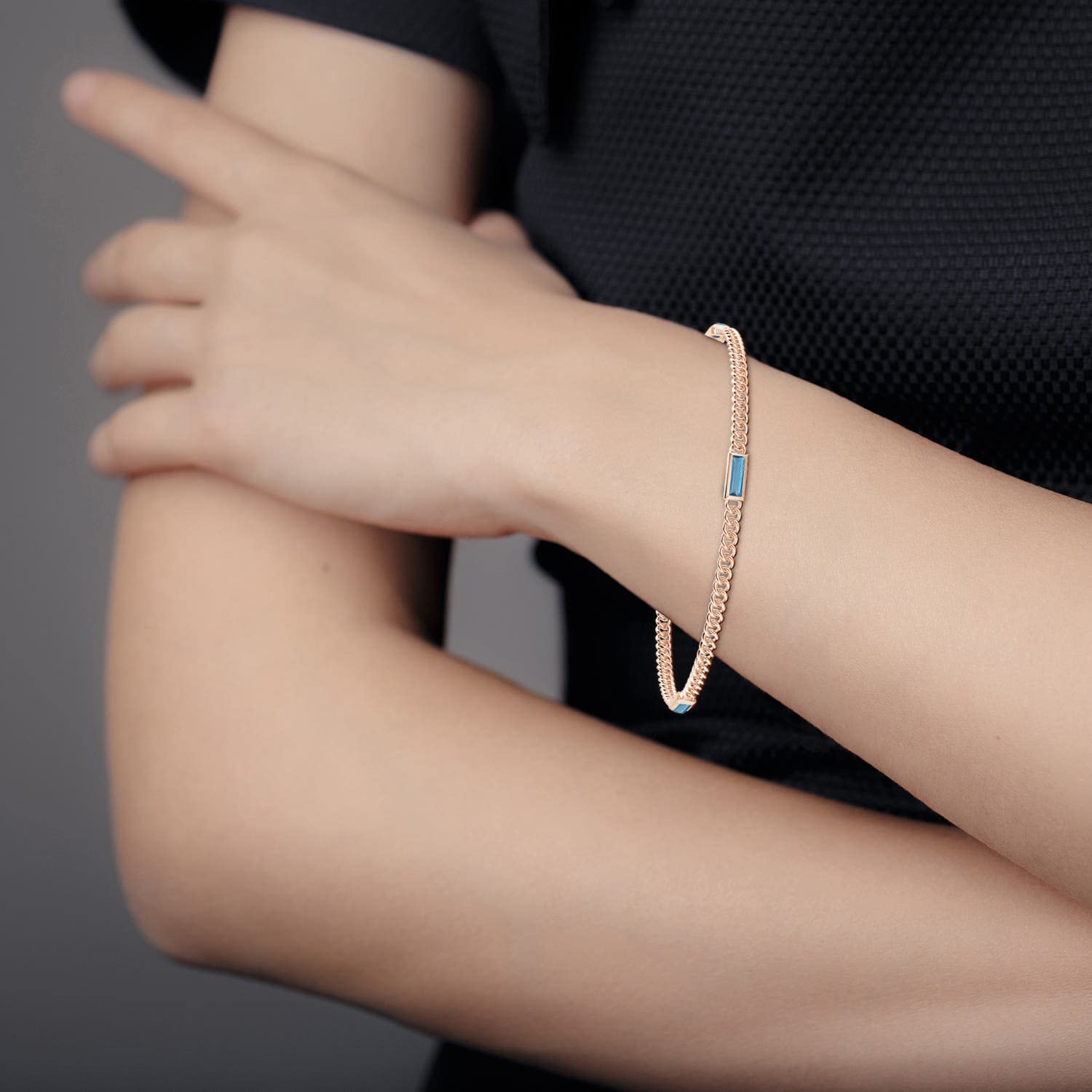 14K Solid Gold Angara Natural London Blue Topaz Three Stone Bracelet for Women | Elegant Jewelry Gift for Birthday, Engagement, Anniversary & Wedding | Perfect for Evening Events, Date Nights & Special Occasions