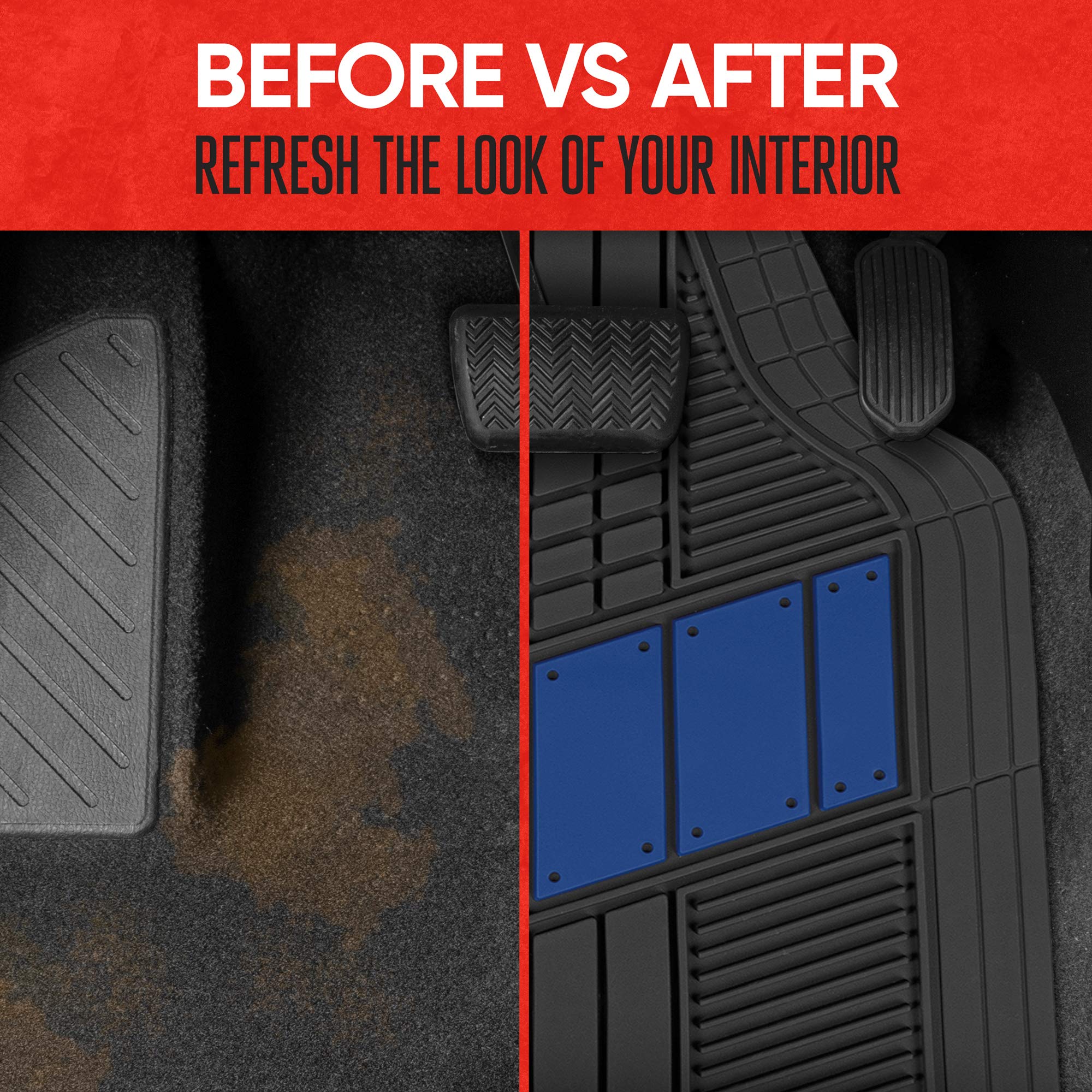Motor Trend FlexTough Blue All-Weather Car Floor Mats Set - Heavy Duty Rubber Floor Liners for SUV, Van & Sedan - Front & Rear Seat Mats + Cargo Liner - Perfect for Rain, Snow & Mud Protection - Ideal for Daily Commute, Road Trips & Outdoor Adventures