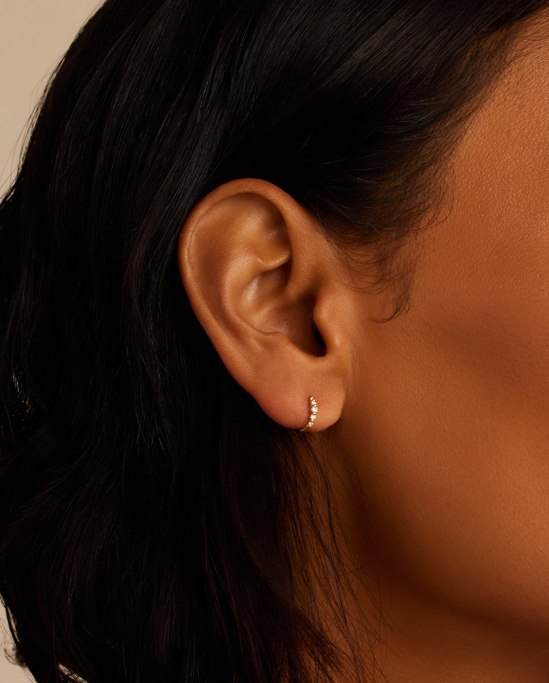 Elle Diamond Row Single Huggie Earrings - Dainty Gold Hoop Earrings for Women - Perfect for Everyday Wear & Special Occasions