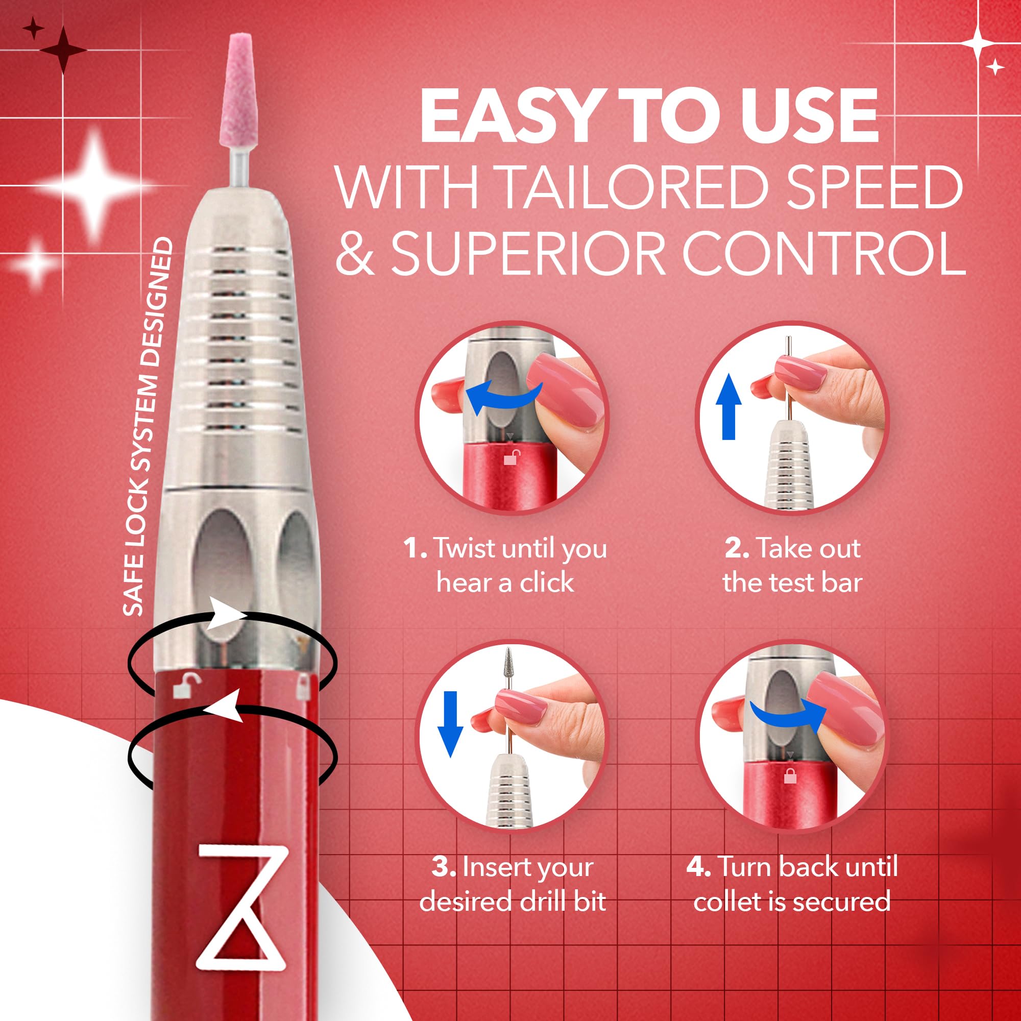 Professional Nail Drill Machine - 2-in-1 Cordless Electric Nail File with Brushless Motor, 35000 RPM, Aluminum Alloy Casing & HD Display - Perfect for Salon, Home & DIY Manicure/Pedicure (Red)