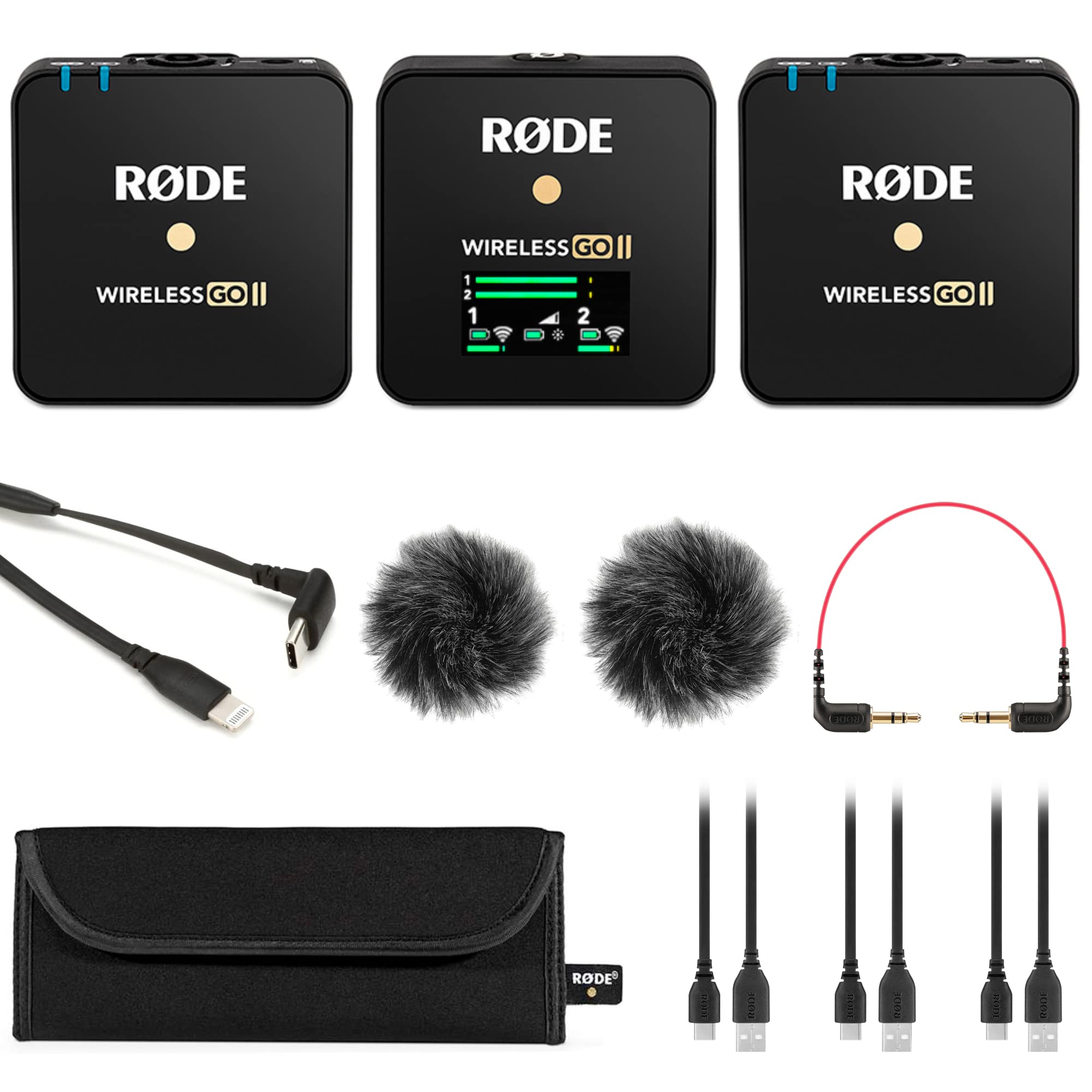 Rode Wireless GO 2 Dual Compact Digital Wireless Microphone System with Rode SC15 USB-C to Lightning Cable - Perfect for Vlogging, Podcasting, Interviews & Content Creation