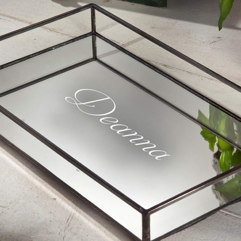 Personalized Glass Jewelry Tray with Mirror Bottom - Vanity Organizer & Dresser Tray for Necklaces, Rings & Earrings - Perfect for Bedroom, Bathroom & Travel Accessories Storage