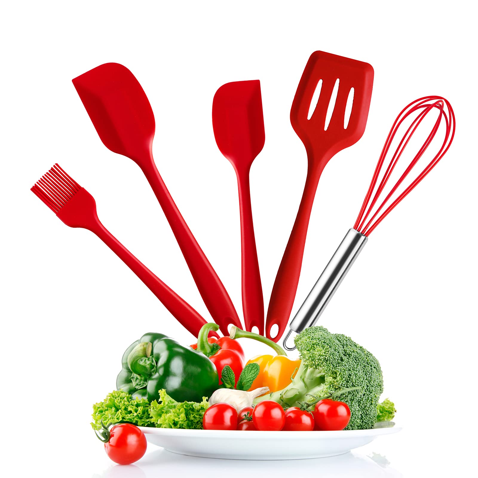 Premium 15-Piece Silicone Kitchen Utensil Set - Nonstick Cooking Tools with Spatula, Spoon & Whisk - Heat Resistant & Dishwasher Safe Cookware Gadgets for Baking, Mixing & Frying - Ideal for Home Chefs & Cooking Enthusiasts (Red)