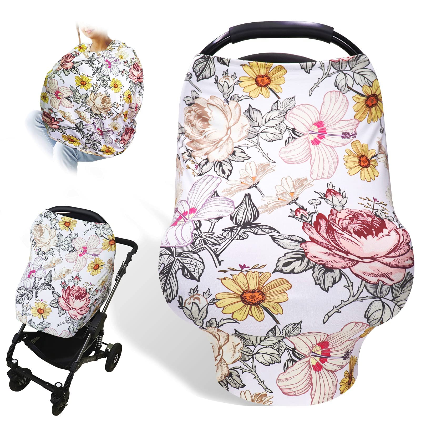Soft Floral Crib Sheet & Car Seat Cover - Breathable Baby Bedding & Stroller Accessories for Nursery, Travel, and On-the-Go Comfort