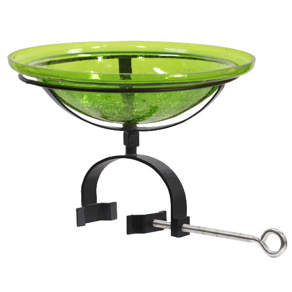 Fern Green Crackle Glass Birdbath Bowl for Garden Decor - Handmade Outdoor Bird Feeder with Crackled Texture, Perfect for Attracting Birds to Your Backyard or Patio