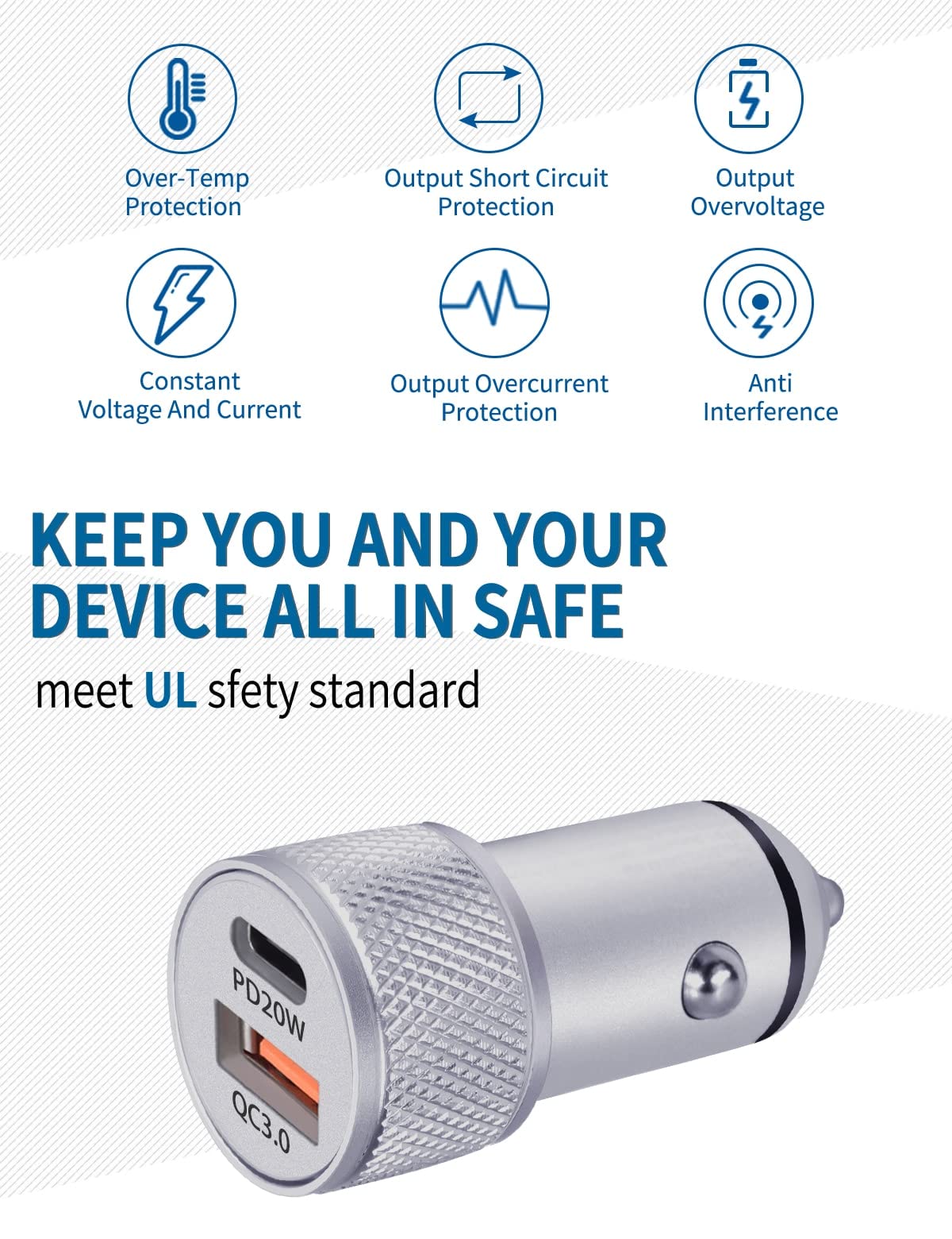 2-Pack Cynemo 38W Fast Car Charger with 20W USB-C & PD QC3.0 - Dual Port Quick Charger for iPhone 13/12/11 & Samsung Galaxy - Perfect for Road Trips & Daily Commutes
