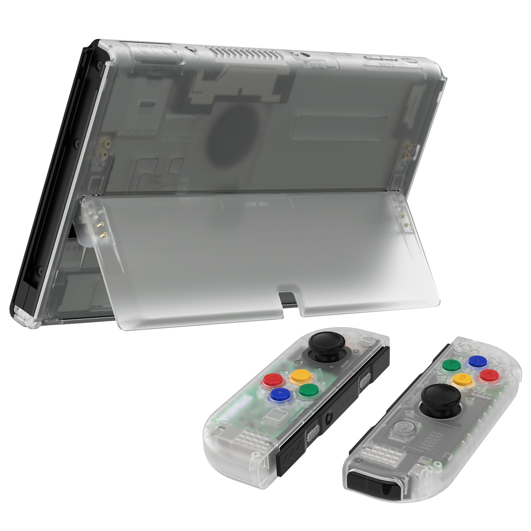 eXtremeRate Glow in Dark Green Custom Full Set Shell for Nintendo Switch OLED - DIY Replacement Back Plate, Kickstand & Joycon Controller Housing with Colorful Buttons | Perfect for Gaming Enthusiasts & Custom Mods