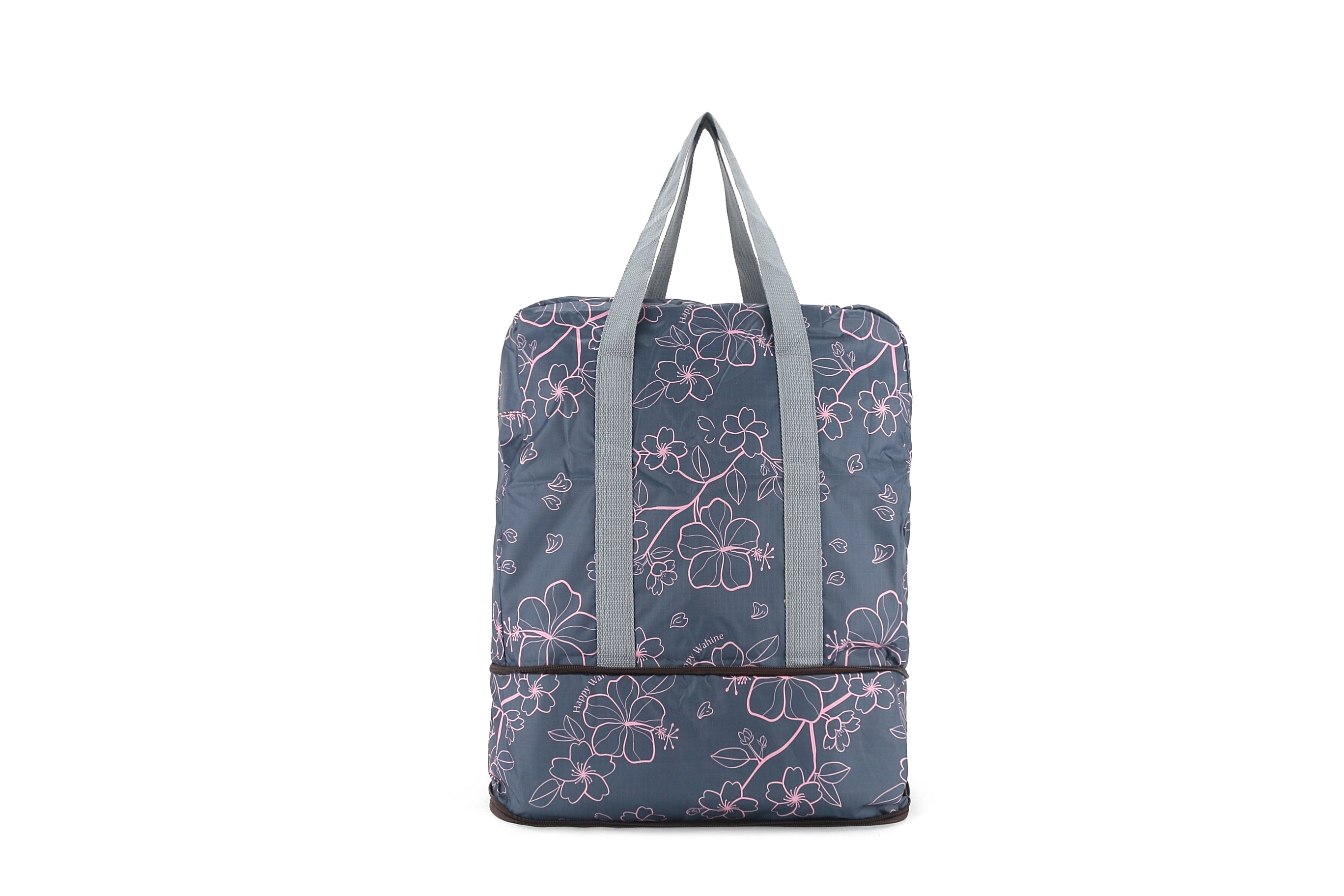 Foldable Duffle Bag for Travel & Gym - Lightweight Waterproof Carry-On Luggage with Shoulder Strap - Perfect for Weekend Trips, Sports & Outdoor Activities (Sophie Sakura Grey)
