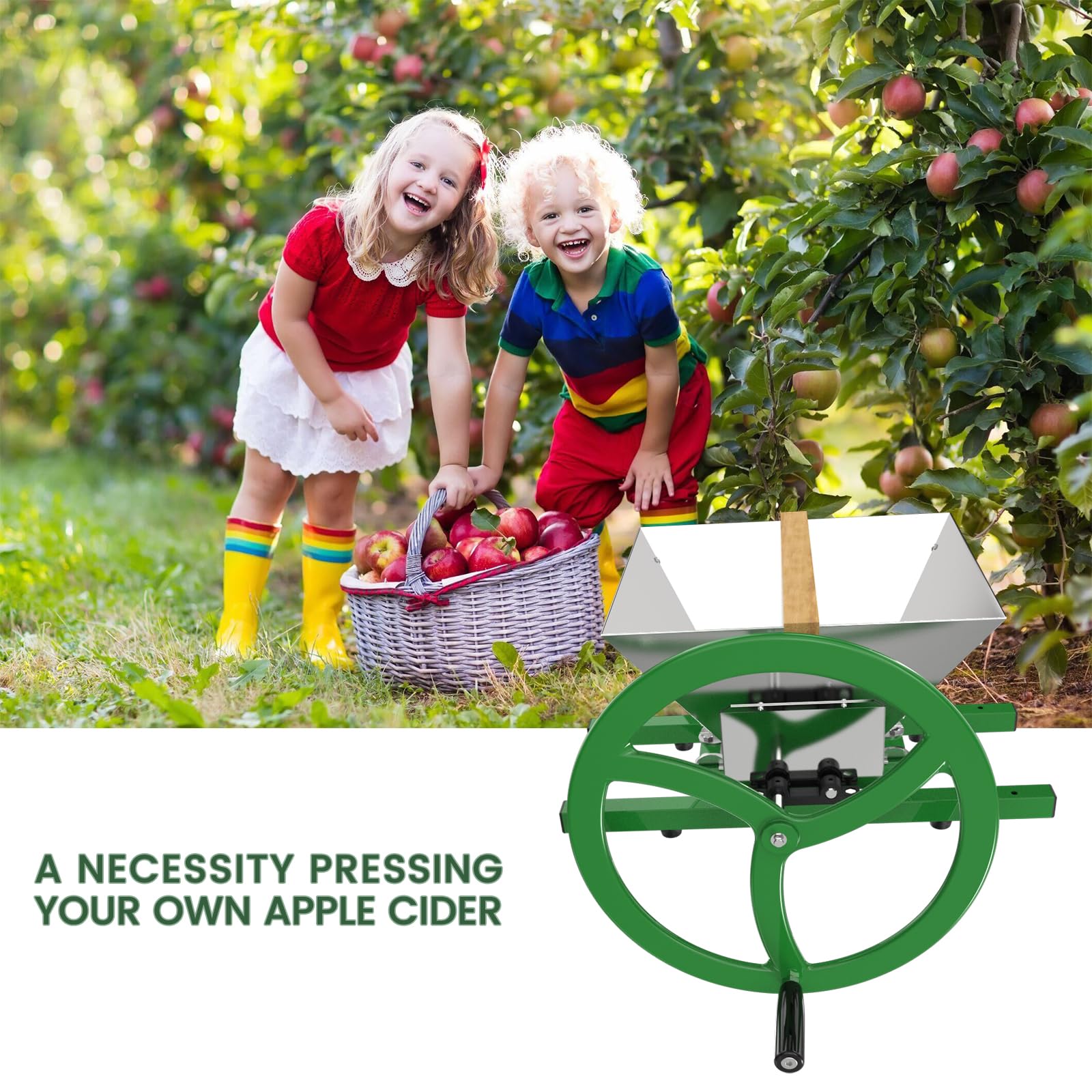 Stainless Steel Manual Fruit and Apple Crusher - 7L Capacity for Wine & Cider Making, Juice Extraction - Perfect for Home Brewing, Winemaking, and Fresh Juice Preparation