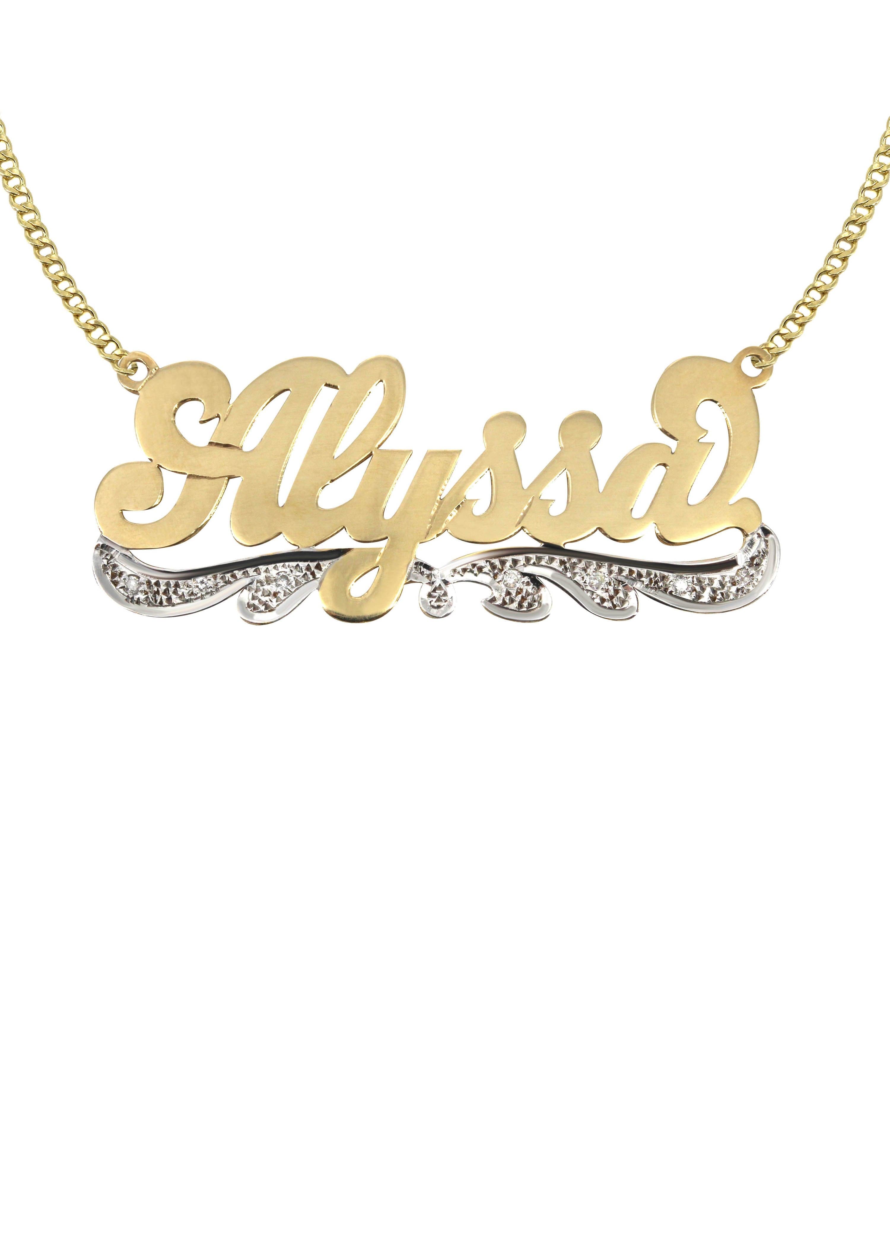 14K Gold Personalized Name Plate Necklace with Diamond Cut & Genuine Diamonds | Elegant Custom Jewelry for Women | Perfect for Gifts, Anniversaries & Special Occasions