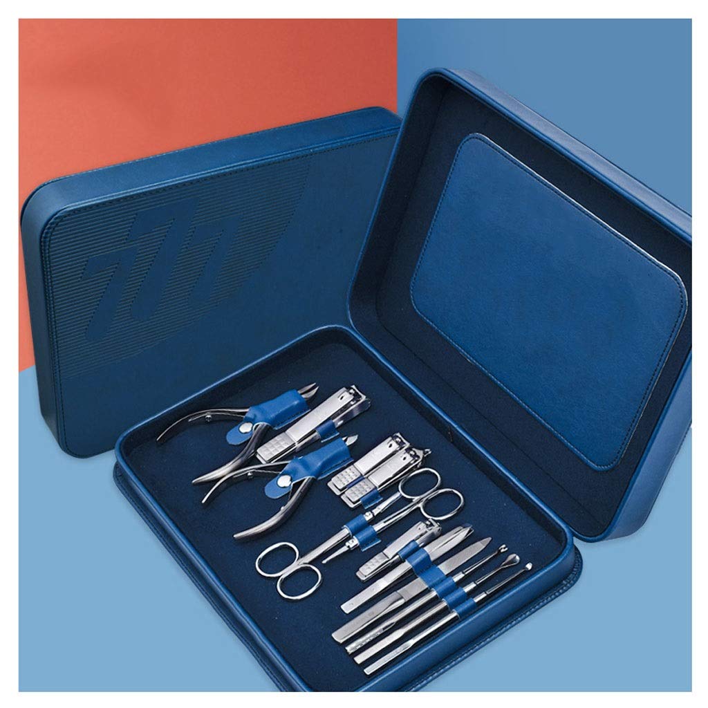 Professional 13-Piece Manicure & Pedicure Set with Blue Leather Case - Nail Clippers, Cuticle Care Tools, Beauty Kit for Home & Salon Use - Perfect Gift for Women & Men