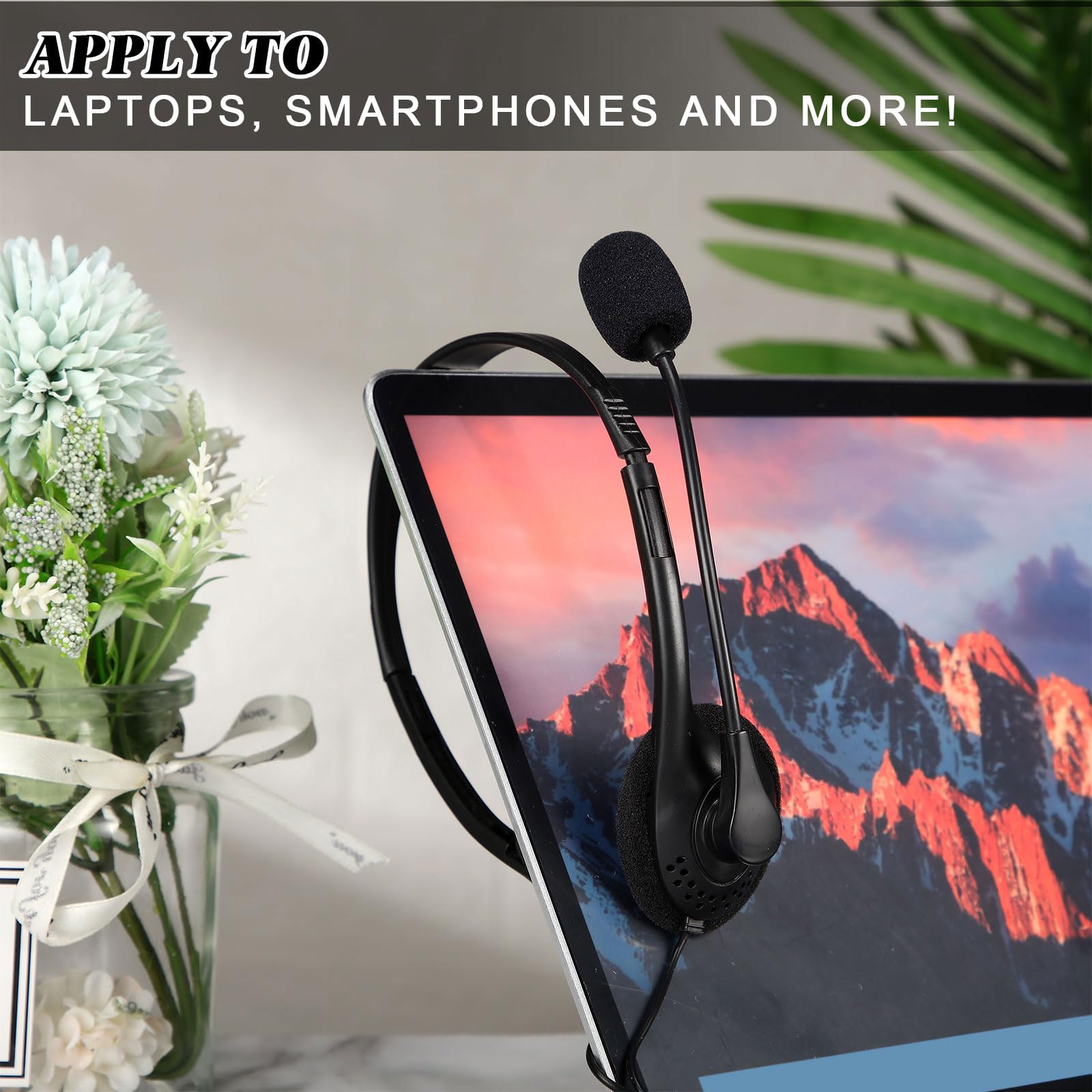 Kathfly Black Stereo Headphones with Microphone - Adjustable Office Conference Headset with 3.5mm Plug for Business Calls, Mobile Phones & Tablets (50 Pack) - Perfect for Call Centers, Remote Work & Online Meetings