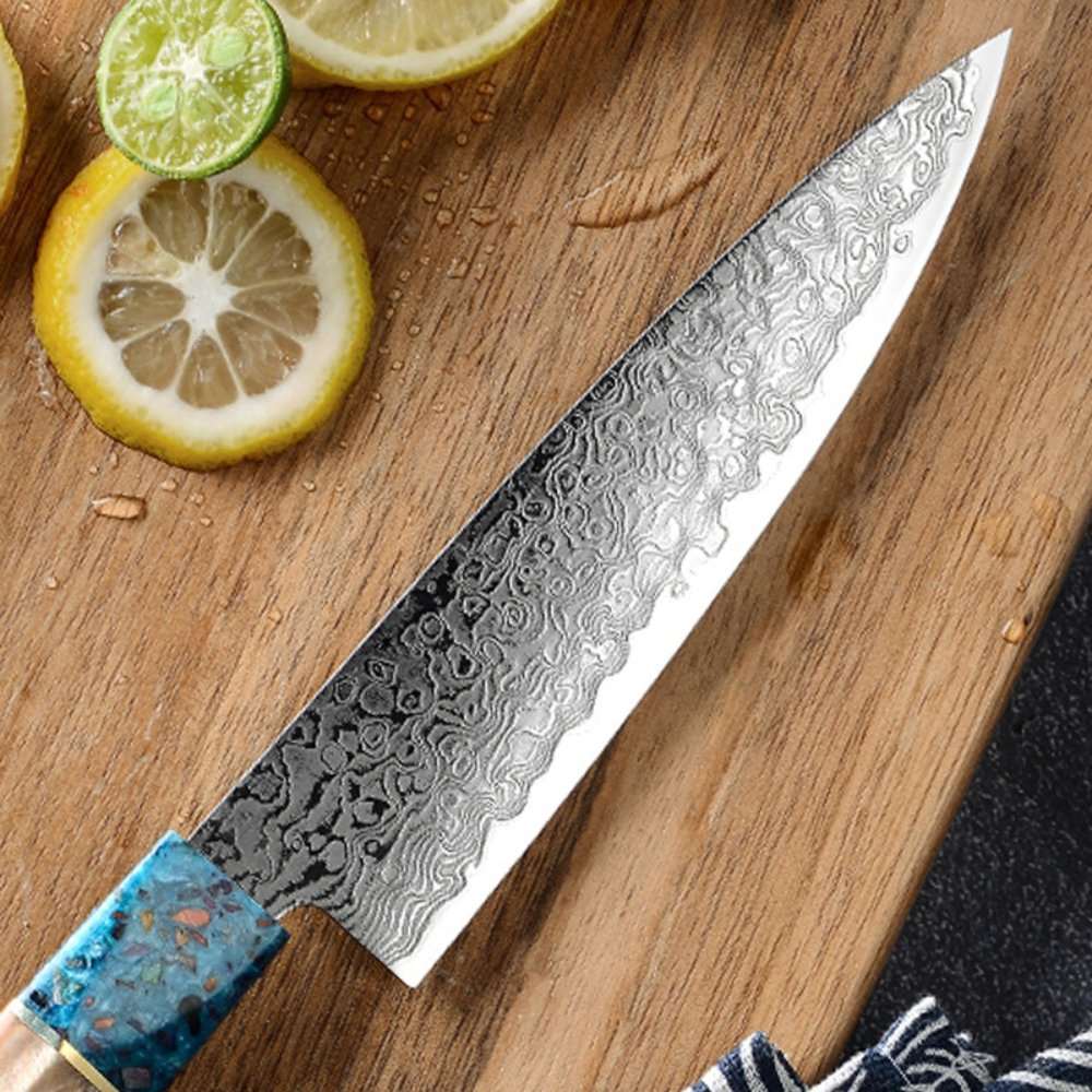 Premium Damascus Steel Chef Knife with Exotic Olive Wood & Resin Handle - Professional Kitchen Knife for Slicing, Dicing & Food Prep - Perfect Gift for Home Cooks & Culinary Enthusiasts