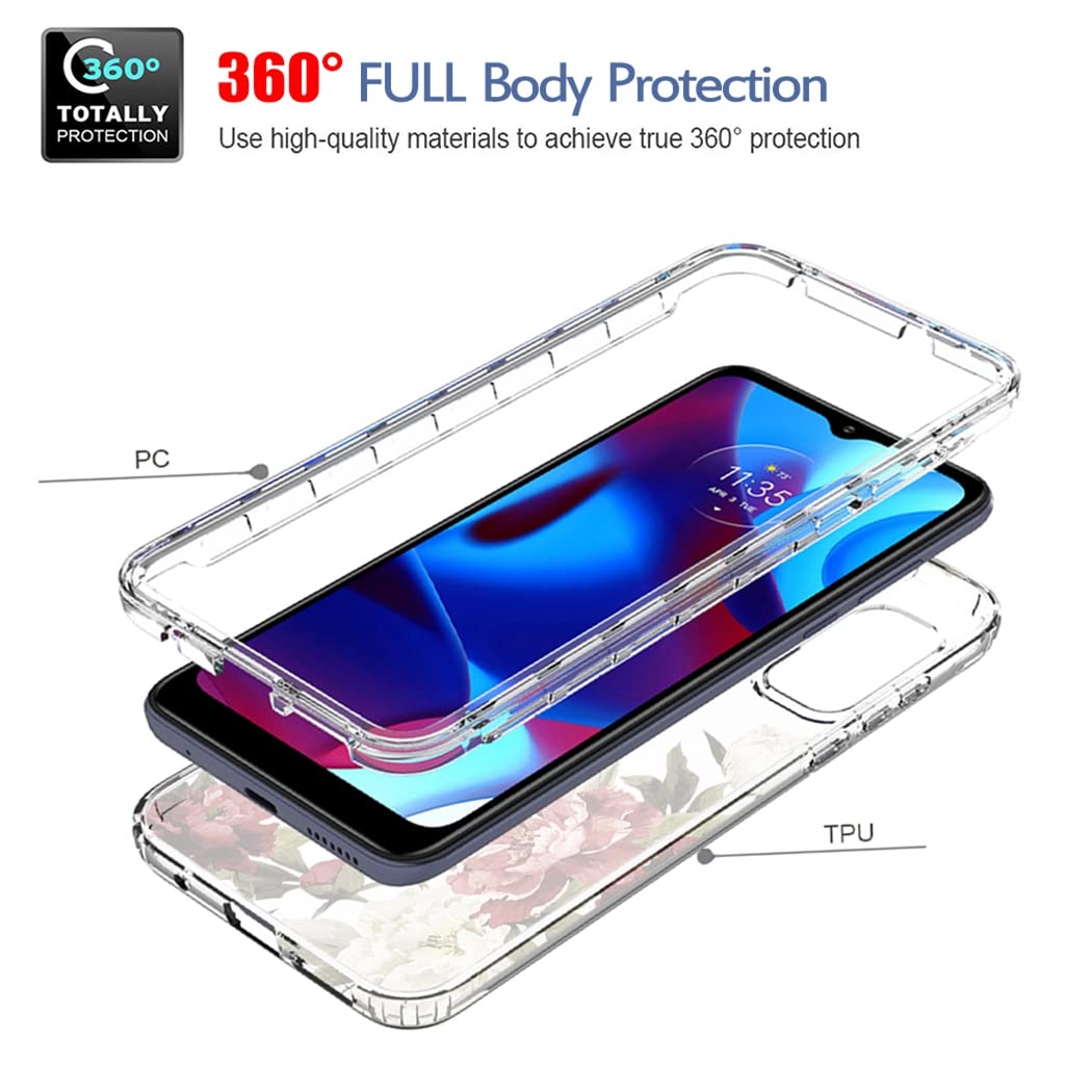 **Moto G Pure 2021 Case with Tempered Glass Screen Protector | Clear Floral Design Full Body Protective Cover for Motorola XT2163DL | Durable & Stylish for Everyday Use**