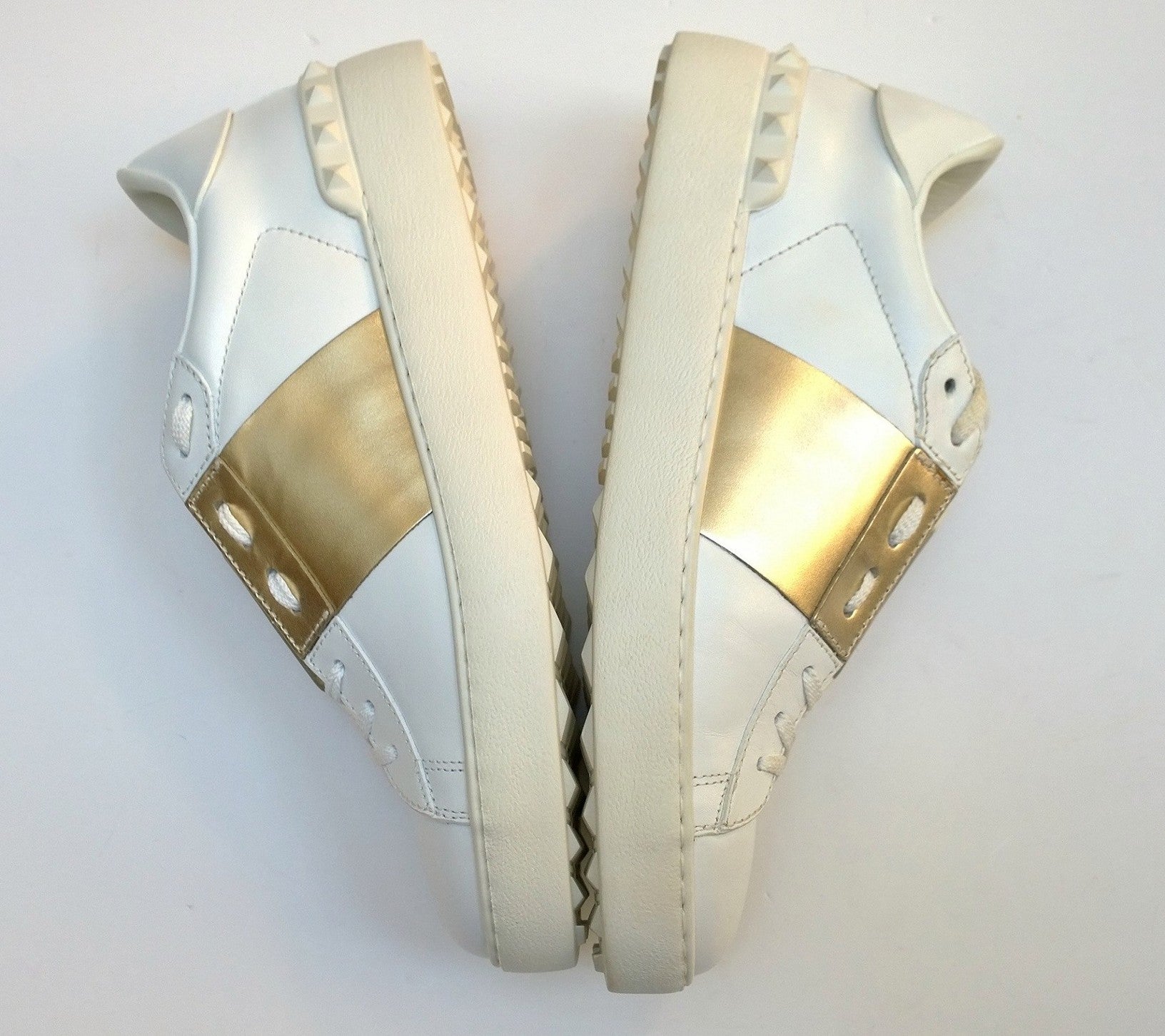 Valentino Garavani White & Gold Leather Open Sneakers - Luxury Fashion Trainers for Women | Perfect for Casual Outings, Date Nights & Street Style Looks