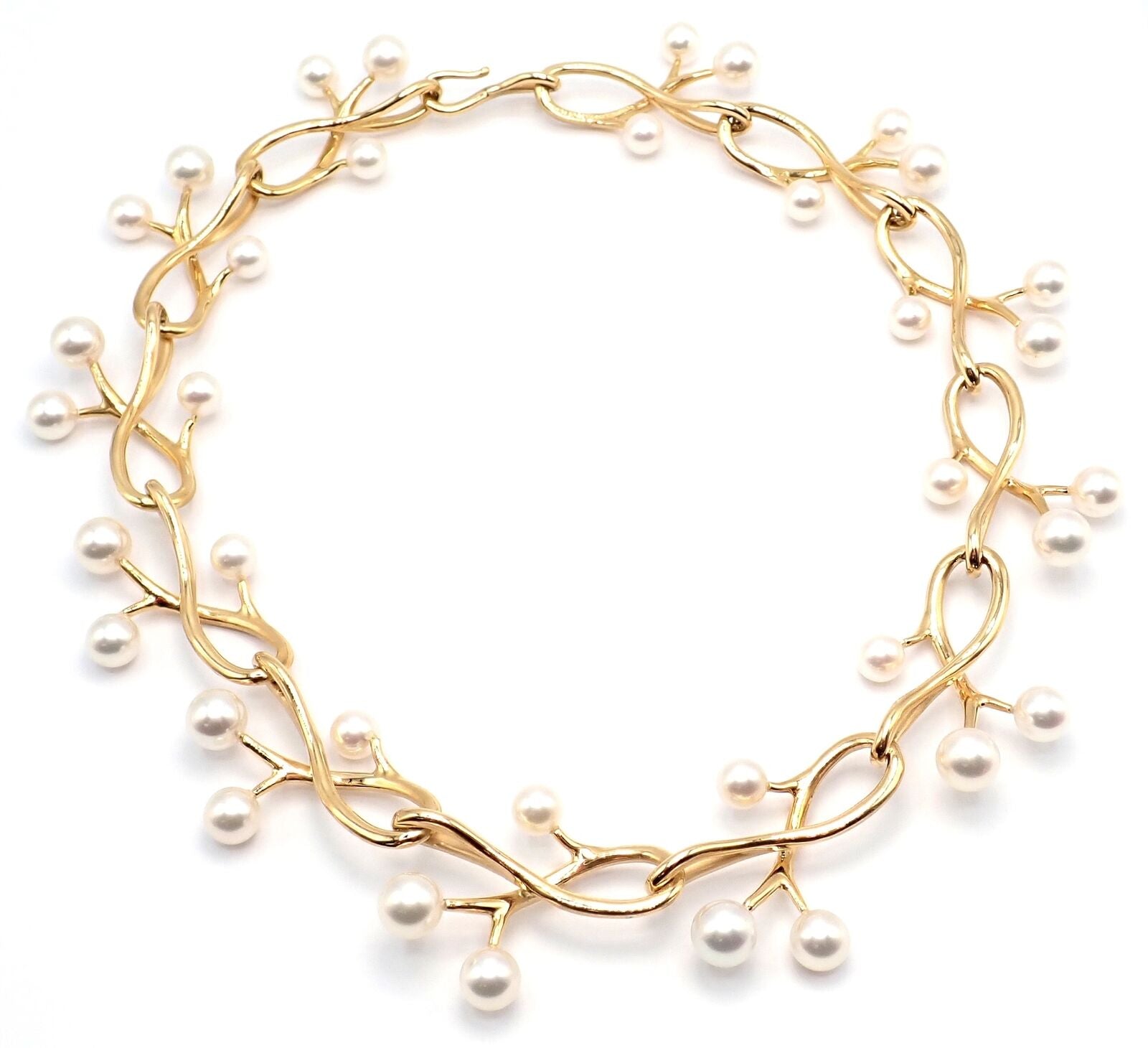 Authentic Angela Cummings & Assael Thorn Sprig 18k Yellow Gold Pearl Necklace - Elegant Pearl Jewelry for Women, Perfect for Weddings, Parties & Special Occasions