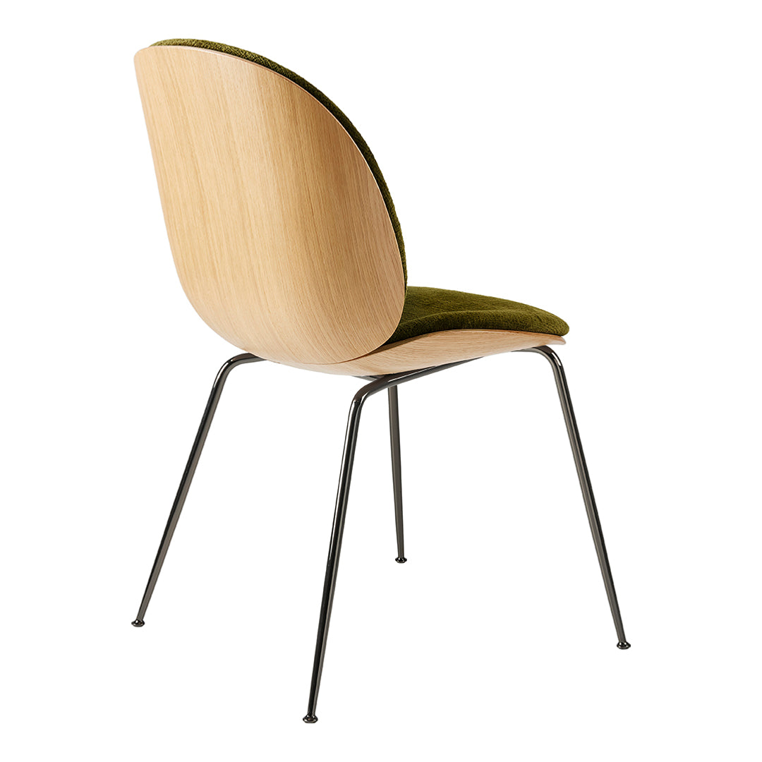 Modern Beetle Dining Chair with Upholstered Front & 3D Veneer Shell - Conical Base for Kitchen, Dining Room, or Office - Comfortable Seating Solution for Home & Commercial Spaces
