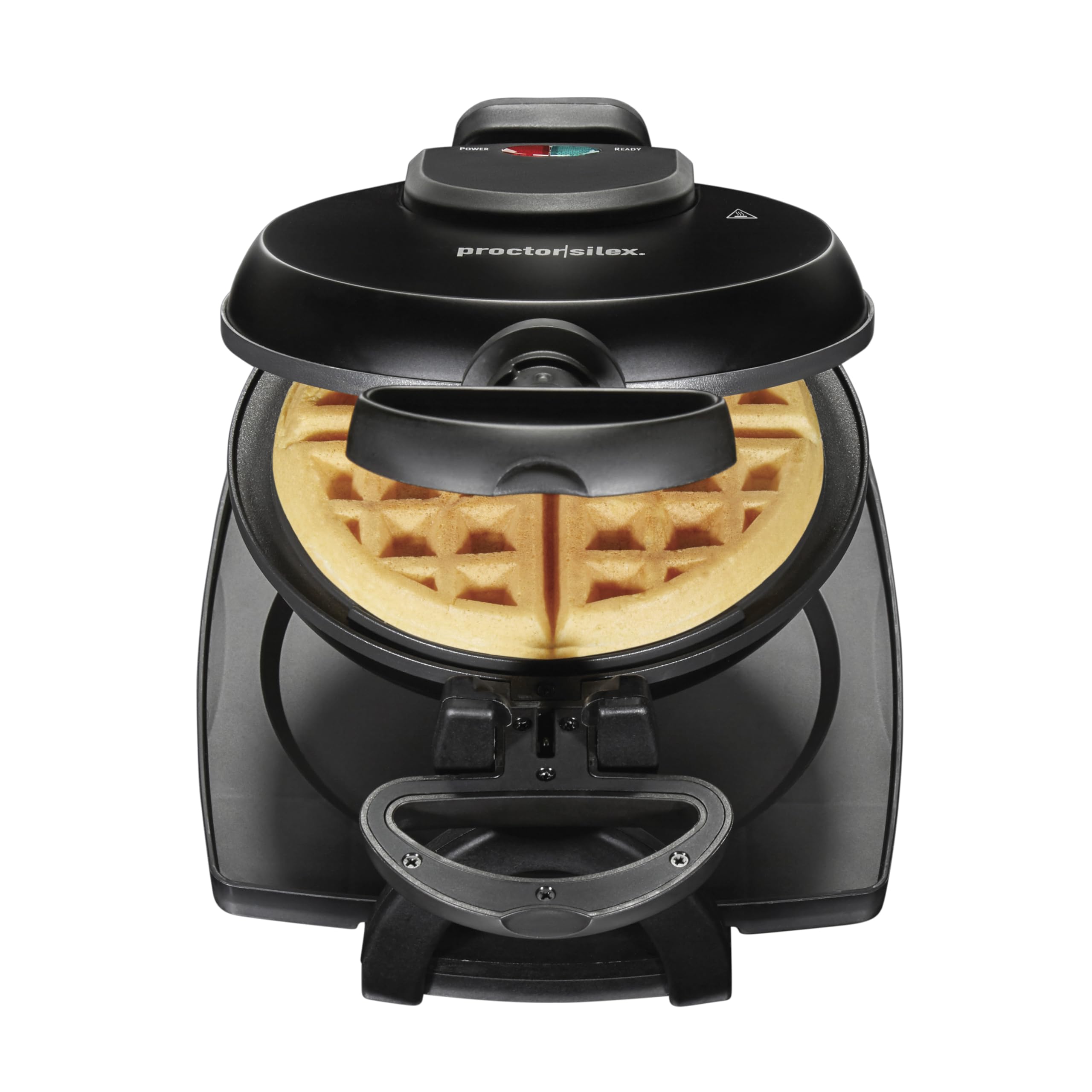 Proctor Silex 26090PS Black Flip Belgian Waffle Maker with Nonstick Plates - Single Waffle Capacity for Breakfast, Brunch & Family Gatherings