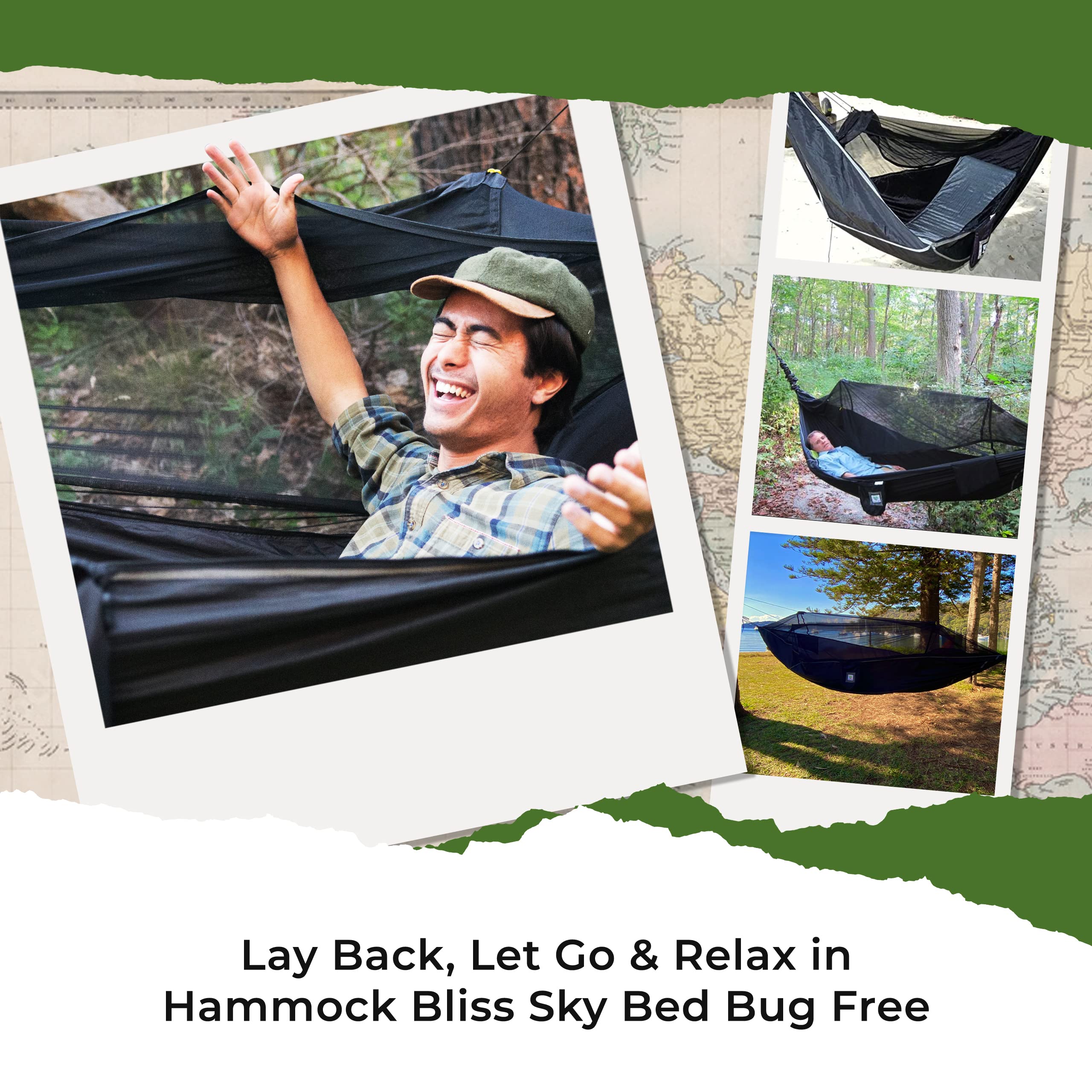 Portable Hammock Tent with Mosquito Net - Lightweight Asymmetrical Design & Built-In Inflatable Pad Sleeve for Flat Sleeping - Bug-Free Camping Hammock for Backpacking, Hiking, and Outdoor Adventures