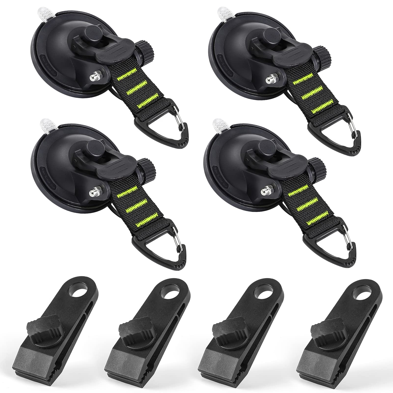 CONBOLA Heavy Duty Suction Cup Hooks - 8 Pack Strong Car Camping Accessories for Awning, Boat, SUV, Tent & Window - Secure Tie Down Hooks for Outdoor & Travel Use (Green)