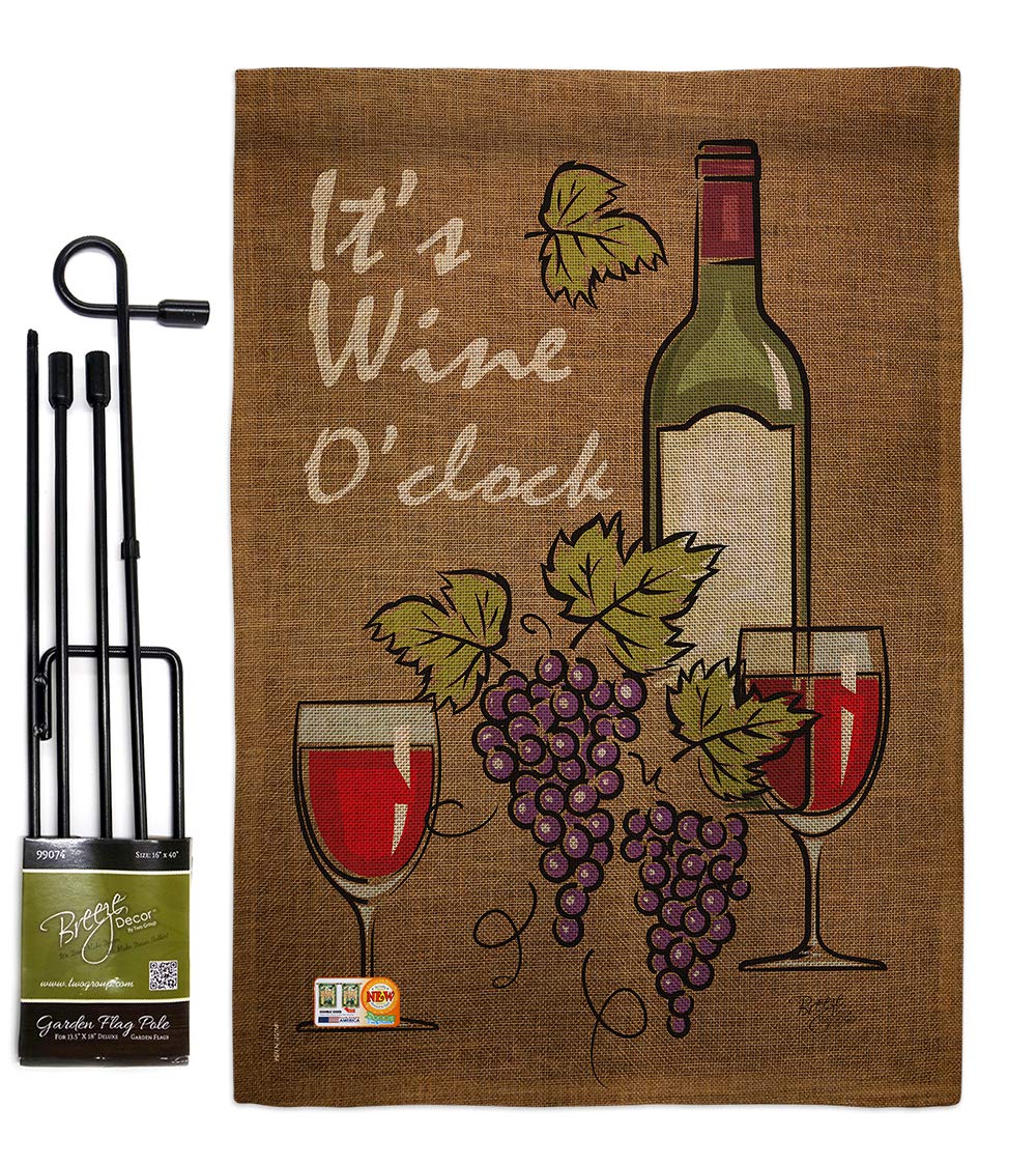 Wine Burlap Garden Flag Set with Stand - Double-Sided Yard Decor for Parties