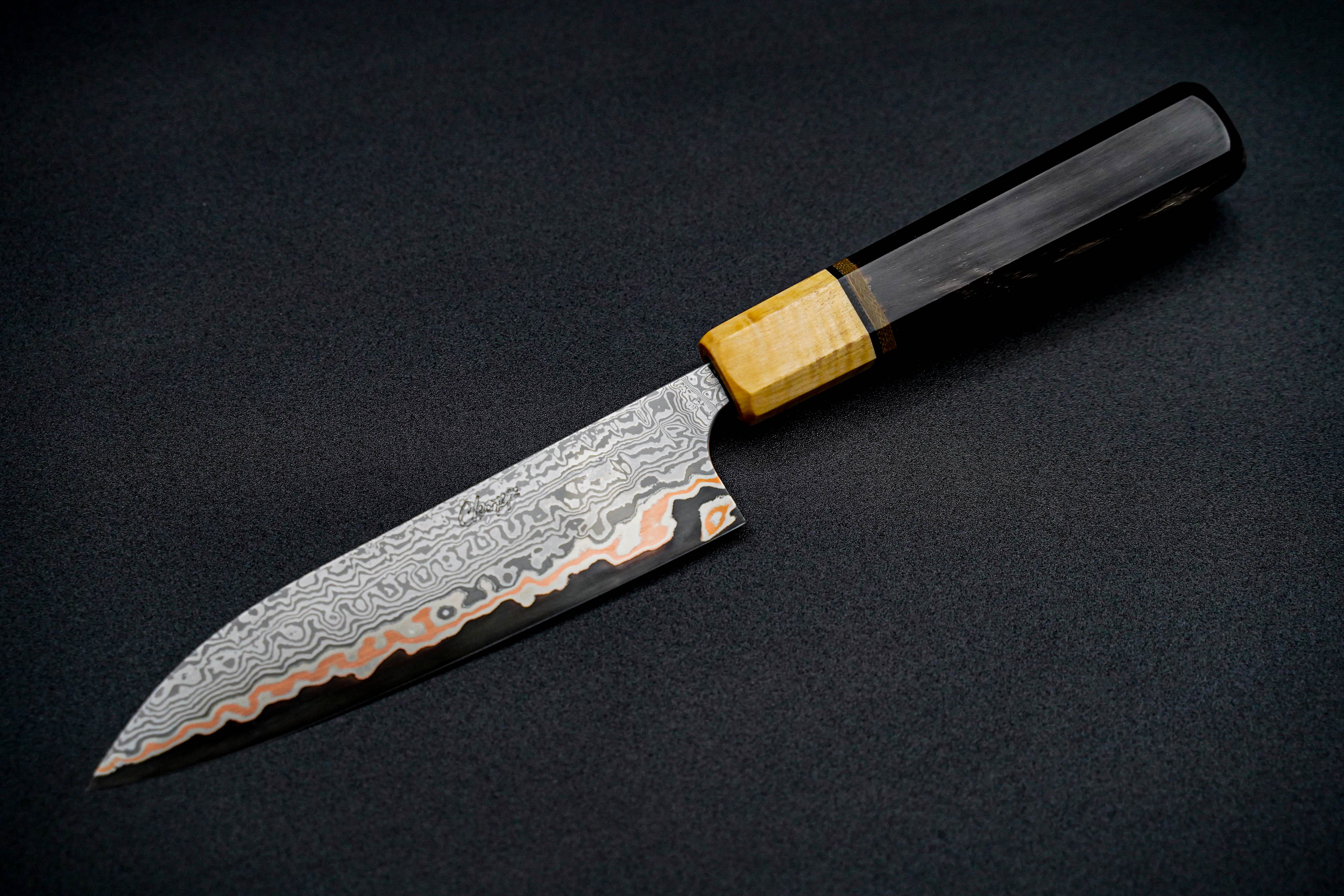 Premium Jamison Chopp 145mm 1095 CuMai Petty Knife - High Carbon Steel Blade with Copper & Damascus Layers - Perfect for Home Chefs, Sushi Prep & Precision Cutting