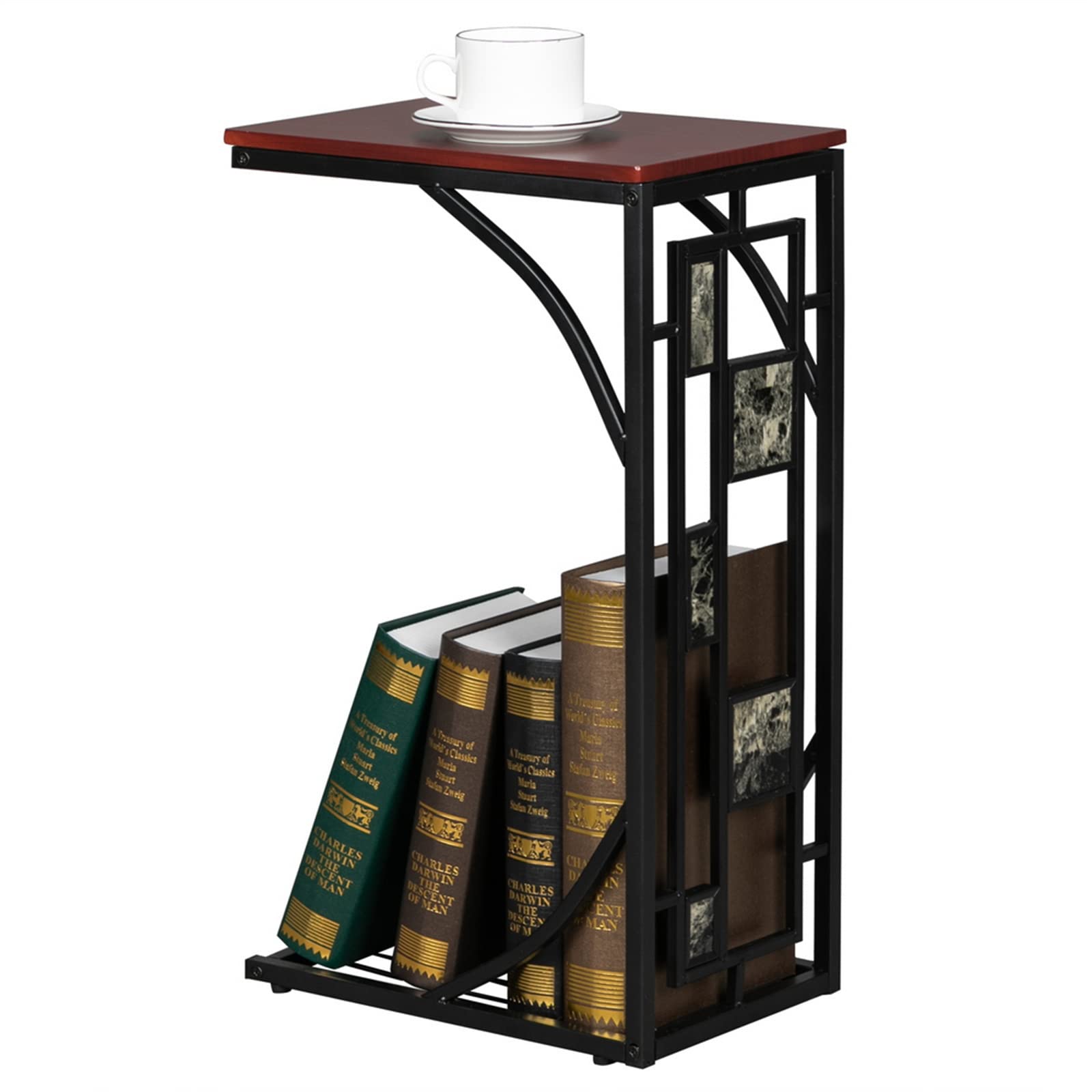 Modern C-Shaped End Table - Narrow Sofa Side Table, Small TV Tray & Bedside Nightstand with Storage Shelf - Perfect for Living Room, Bedroom, Office - Ideal as Coffee Table, Snack Stand for Couch, Chair, Recliner or Bed Use