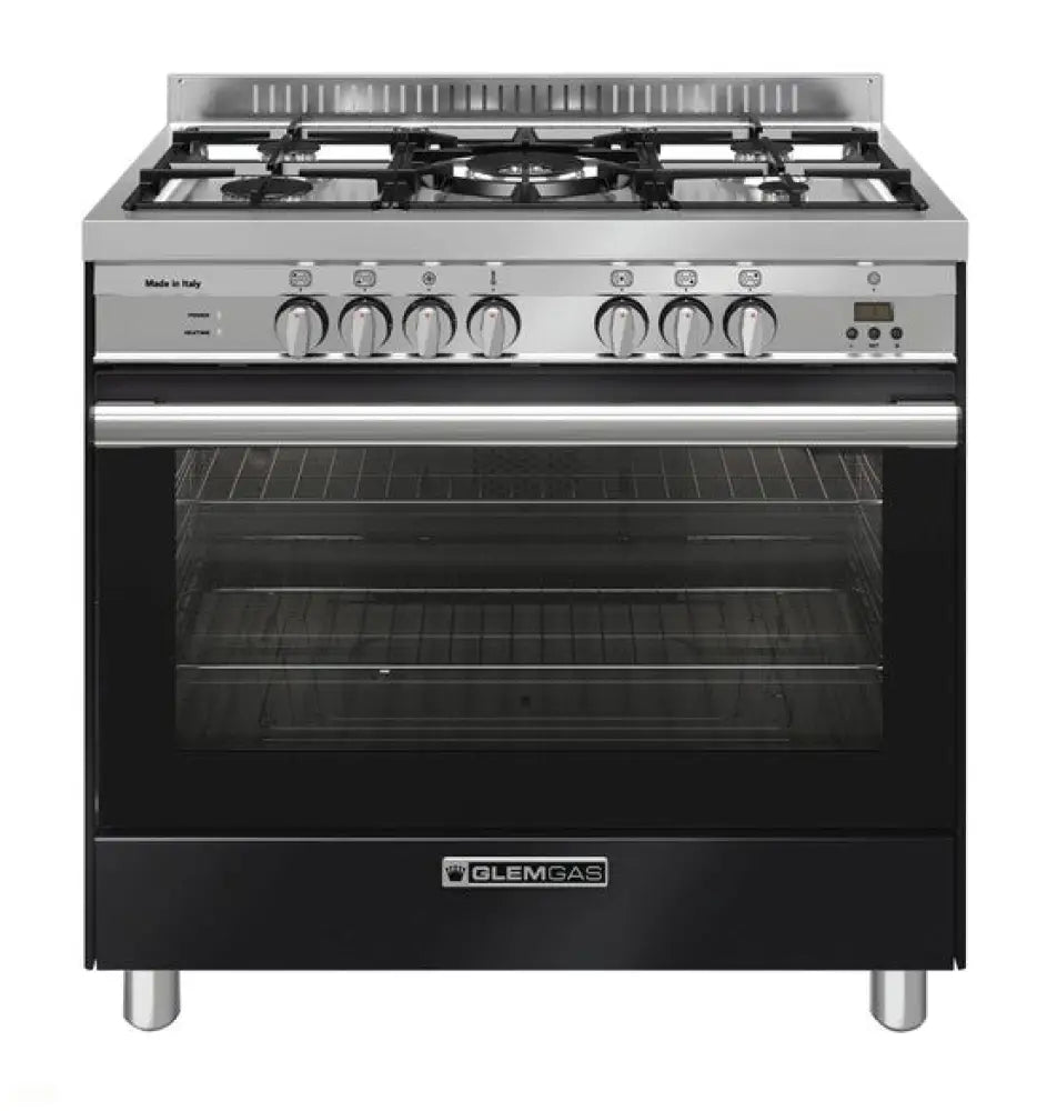 Glem GA965GEXN 90cm Black Dual Fuel Range Cooker - Gas & Electric Oven for Professional Home Cooking & Baking