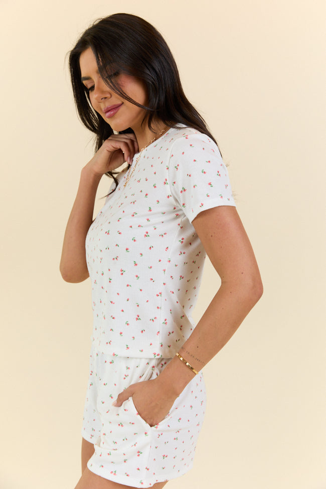 What A Dream Red Ditsy Floral Pajama Short Sleeve Top - Women's Sleepwear & Lounge Wear for Cozy Nights & Relaxing Weekends - FINAL SALE