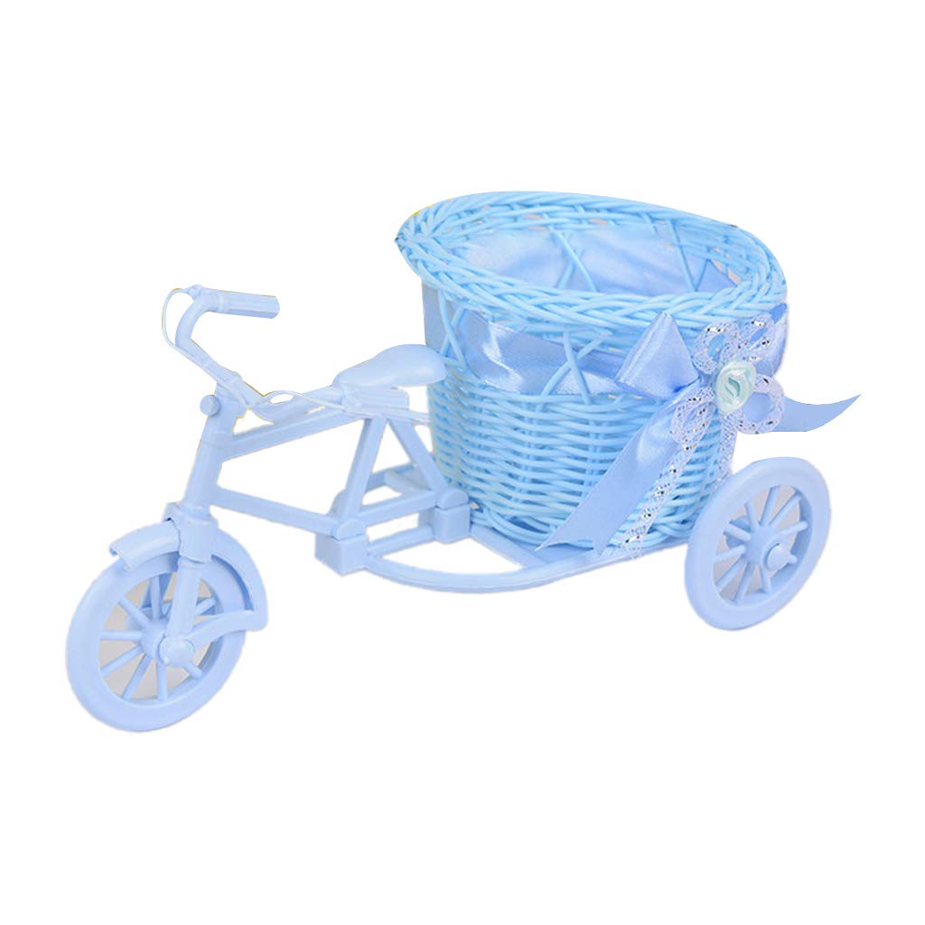 SOFEA Hand-Woven Rattan Tricycle Planter with Artificial Flowers - Outdoor Bicycle Basket for Garden Decor, Patio Display & Front Porch Decoration