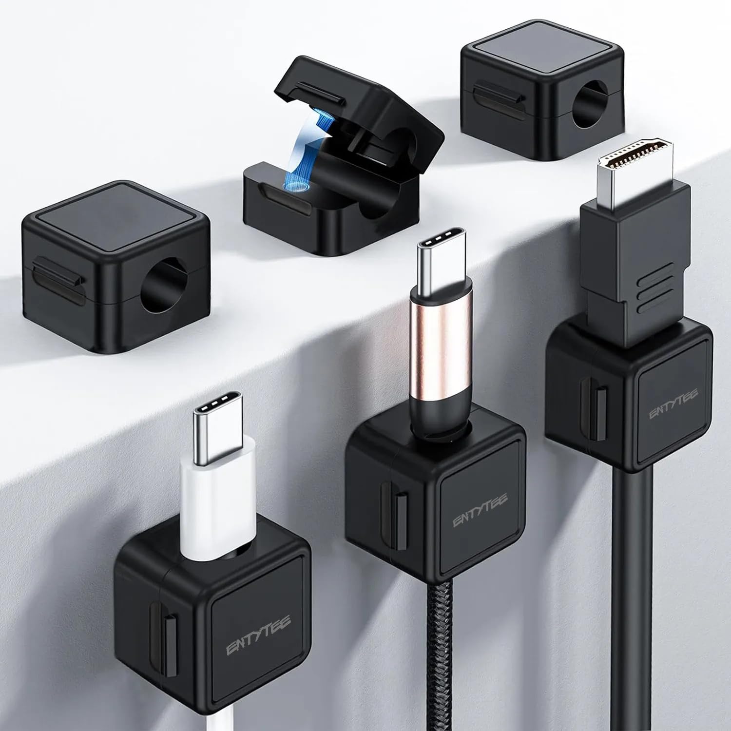 ENTYTEE Magnetic Cable Clips (7-Pack) - Adjustable Cord Holder for Desk, Wall & Car - Under Desk Cable Management Organizer for Home Office, Phone, Nightstand & Desktop - Perfect for Workspace & Vehicle Organization