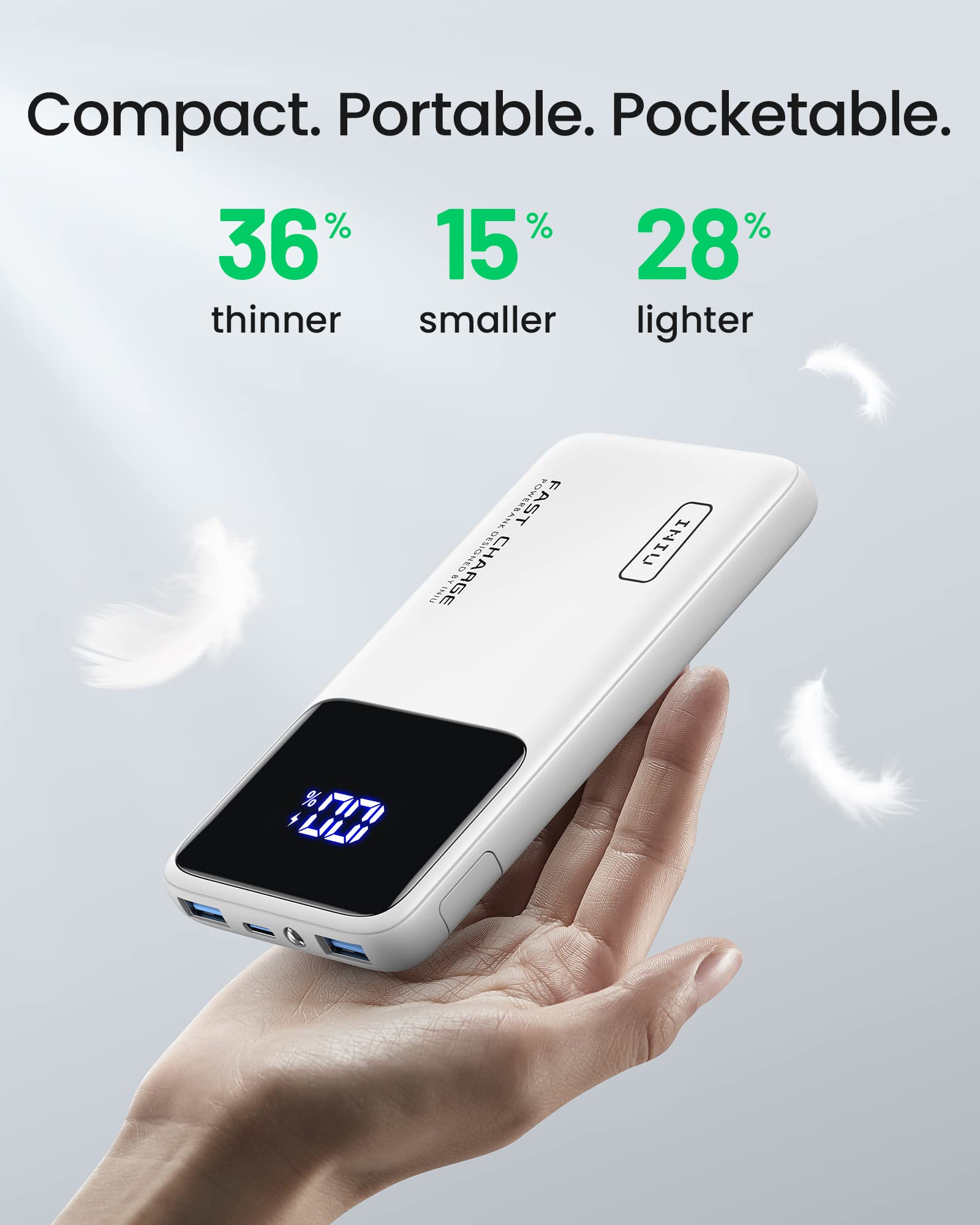 INIU 10000mAh Power Bank - 22.5W PD3.0 QC4.0 Fast Charging Portable Charger with LED Display, Slim Design, Phone Holder & Flashlight - Compatible with iPhone 16/15/14/13 Pro Max/X, Samsung S22/S20, Google Pixel, LG - Perfect for Travel, Camping & Emergency Charging