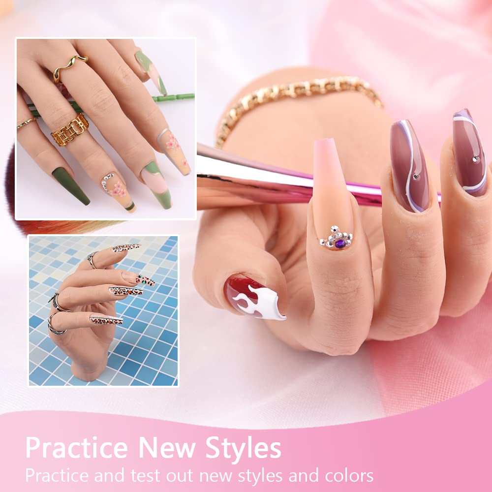 KnowU Silicone Nail Practice Hand - Realistic Training Hand for Acrylic Nails, Manicure & Nail Art Practice - Perfect for Beginners & Professionals (Beige) | Salon Training, Home Practice & Nail Art Demonstration