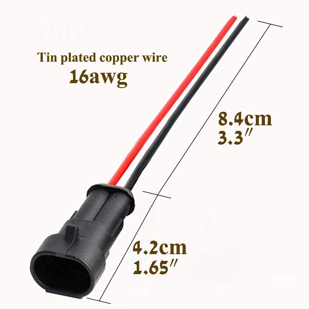 2 Pin Waterproof Electrical Connectors 16AWG - Quick Disconnect Wire Connectors for Auto, Truck, Boat & Marine Applications - Secure 2-Wire Connection (5 Pack) - Ideal for Automotive Wiring, Marine Electronics & Outdoor Electrical Projects